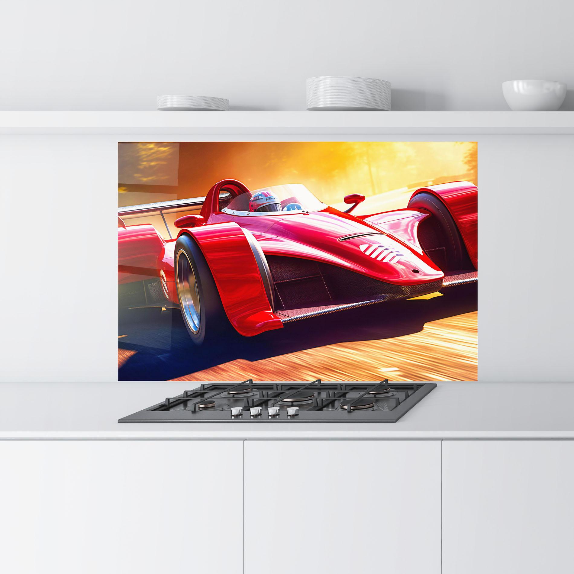 Küchenrückwand Glas Red Race Car mockup 9