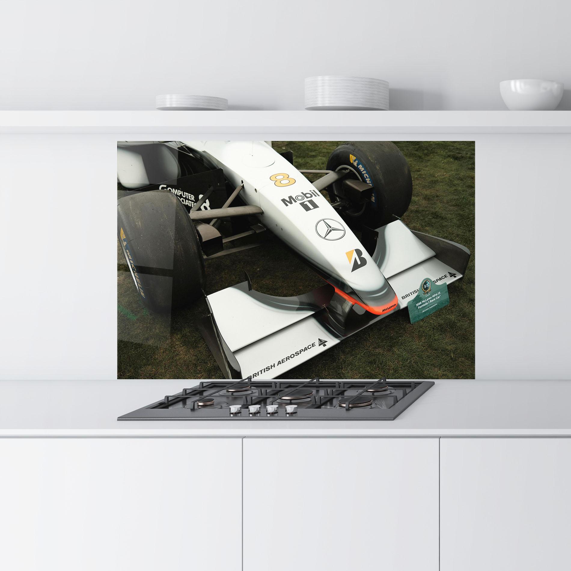 Küchenrückwand Glas White F1 Car mockup 9