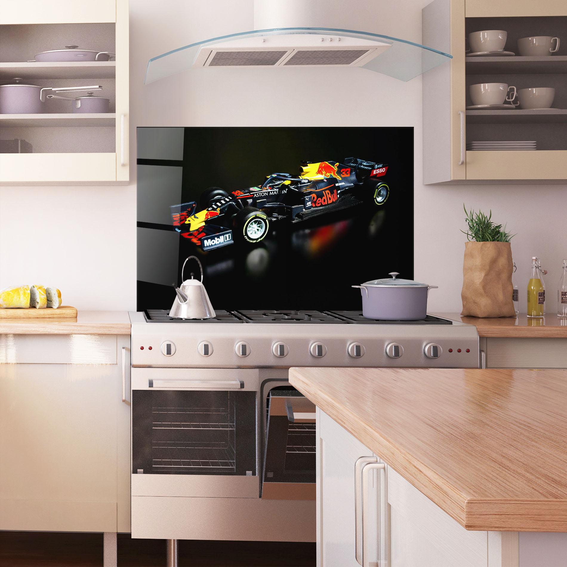 Küchenrückwand Glas Black Yellow F1 mockup 1
