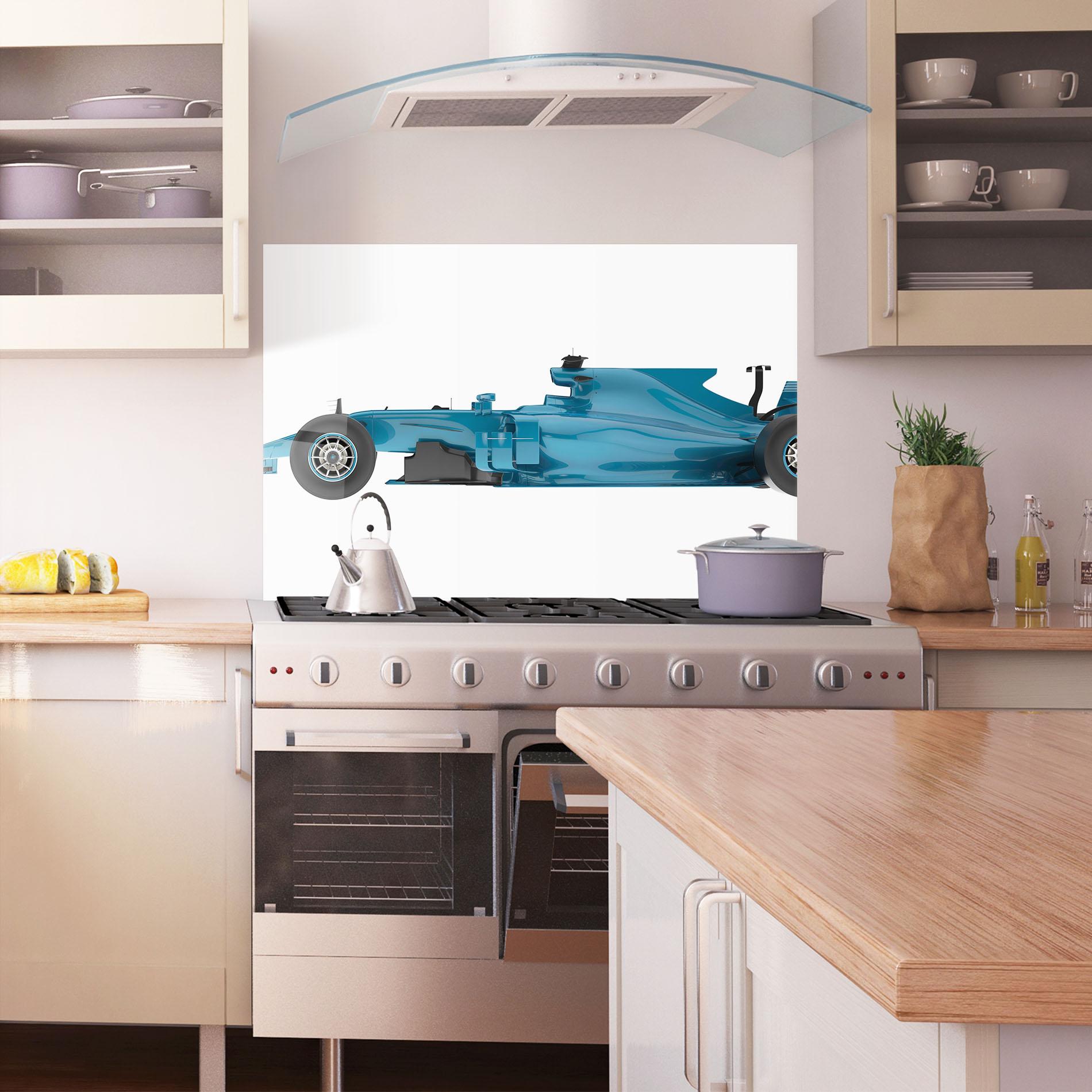 Küchenrückwand Glas Blue F1 Toy mockup 1