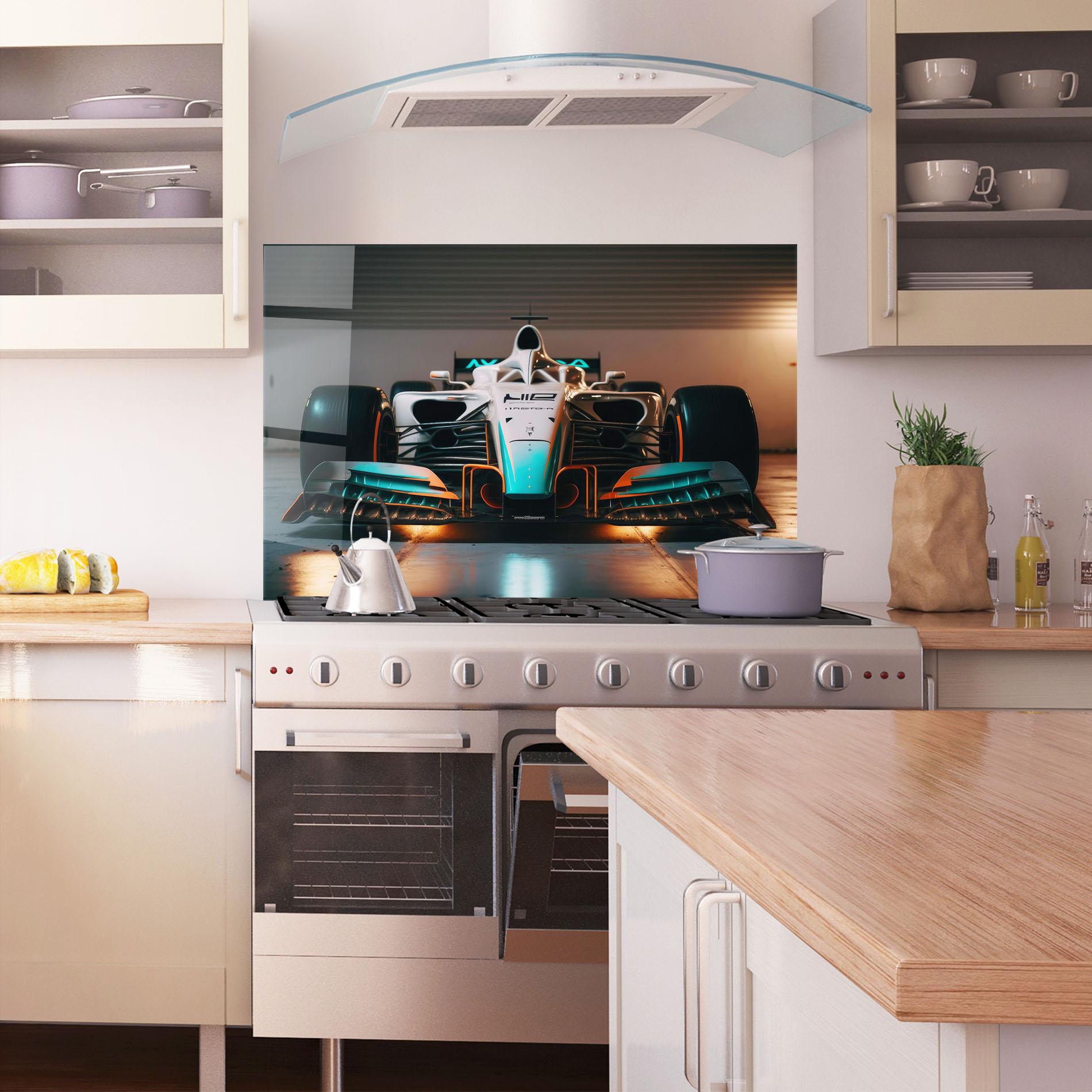 Küchenrückwand Glas Blue White F1 mockup 1