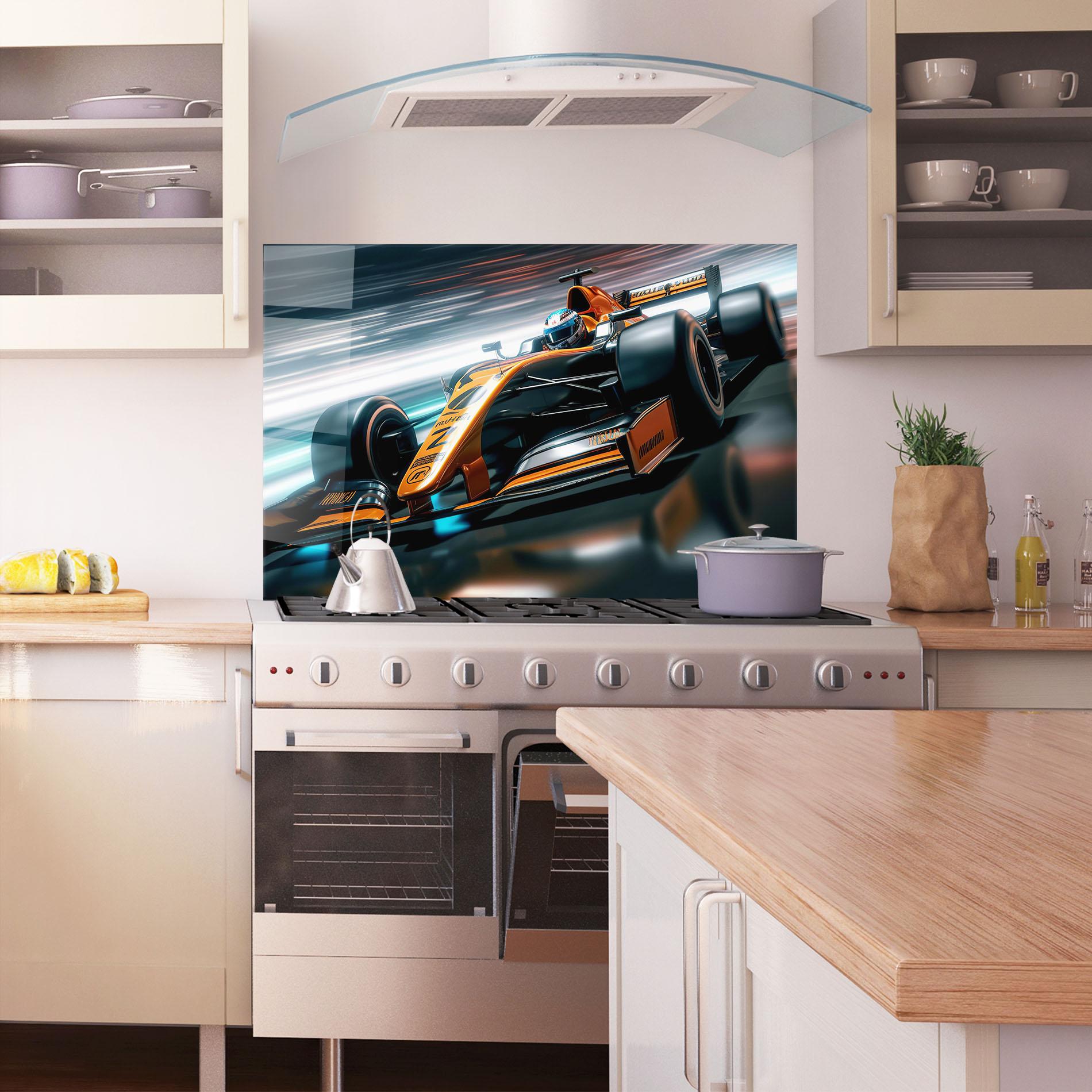 Küchenrückwand Glas Orange F1 Car mockup 1