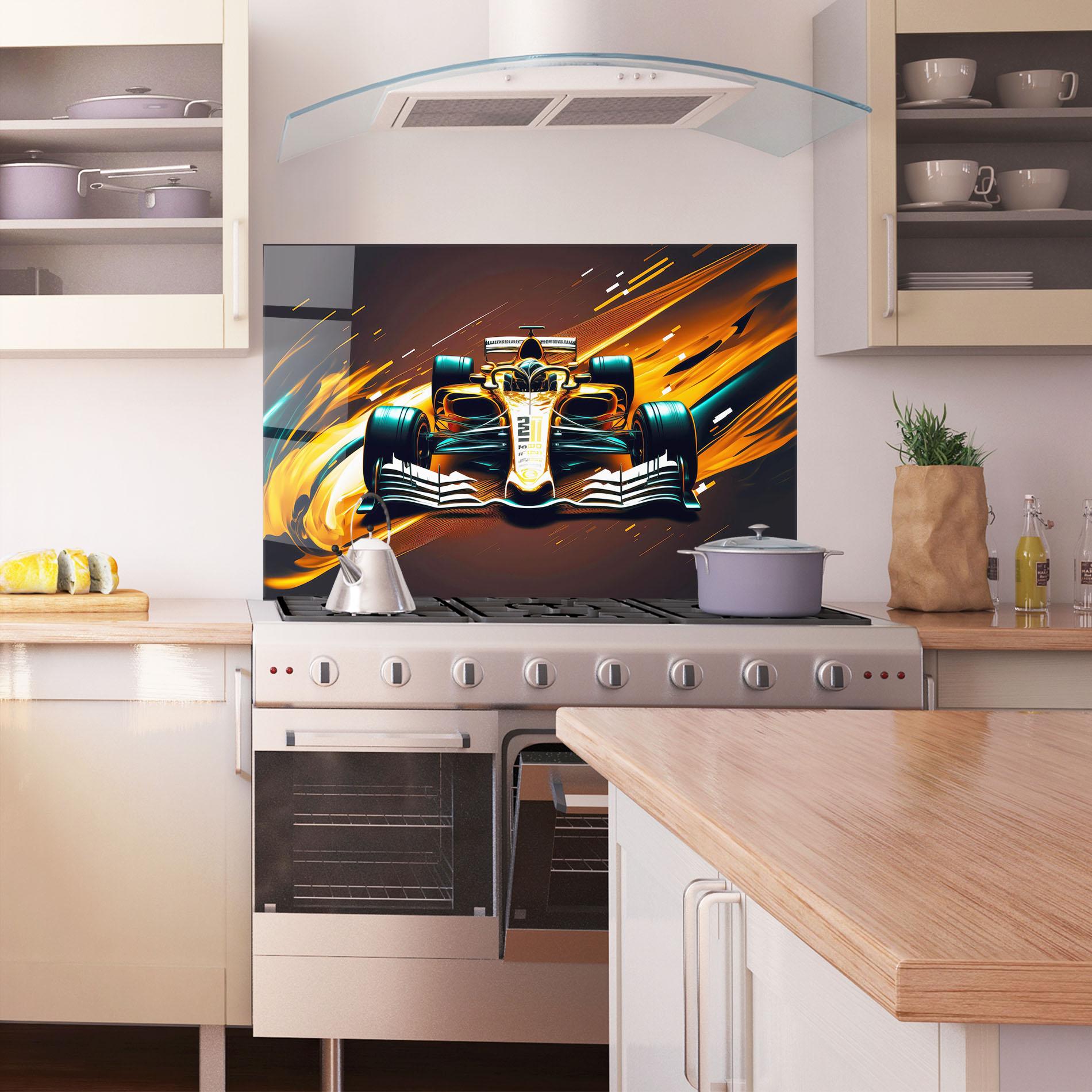 Küchenrückwand Glas Orange Racing Car mockup 1