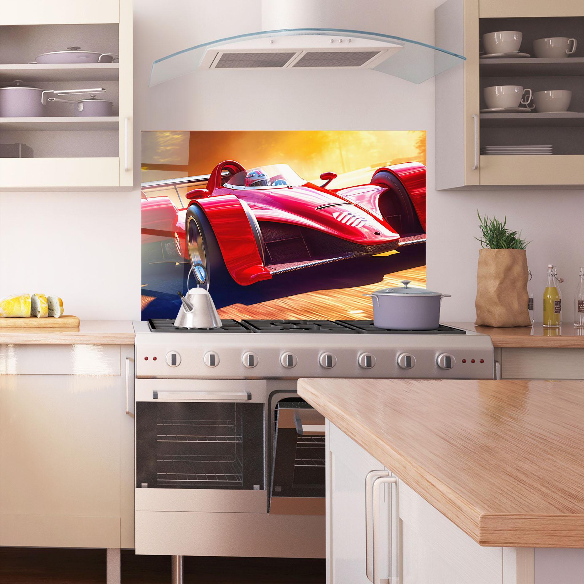 Küchenrückwand Glas Red Race Car mockup 1