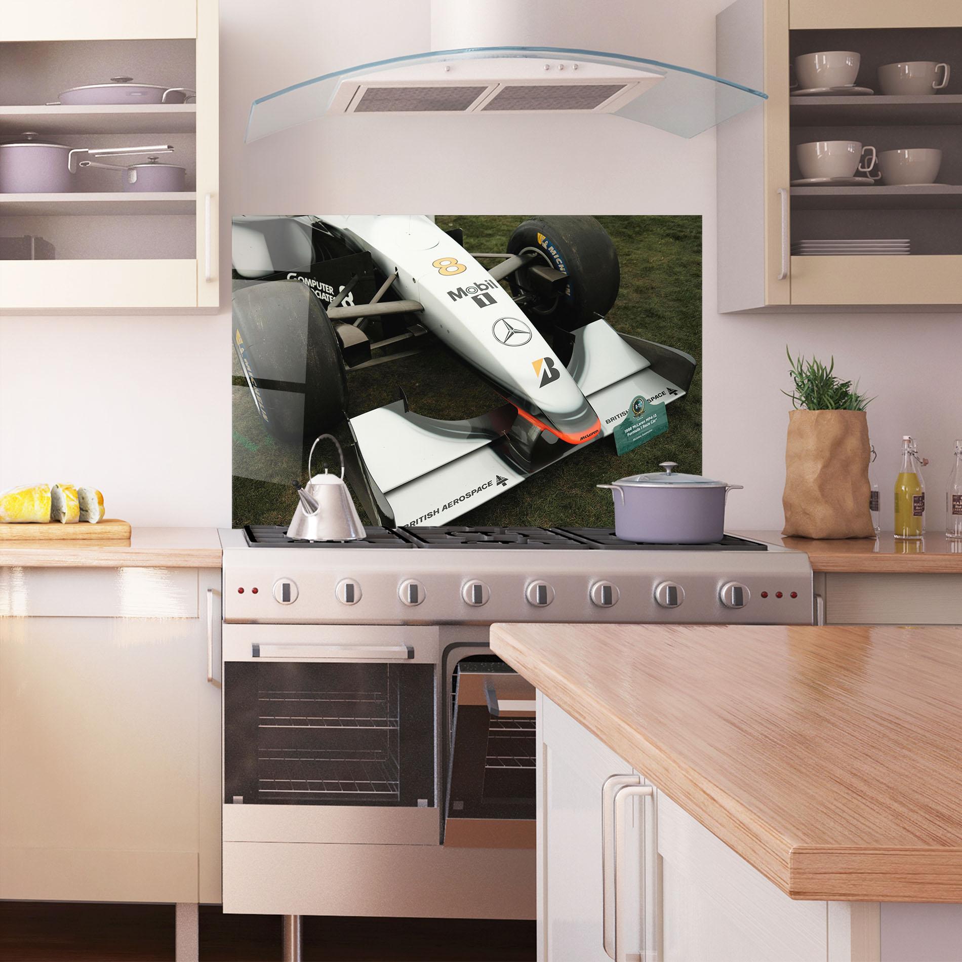 Küchenrückwand Glas White F1 Car mockup 1