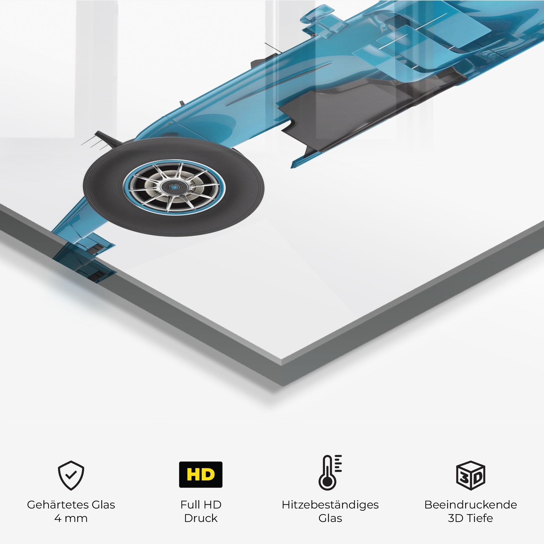 Küchenrückwand Glas Blue F1 Toy mockup 2