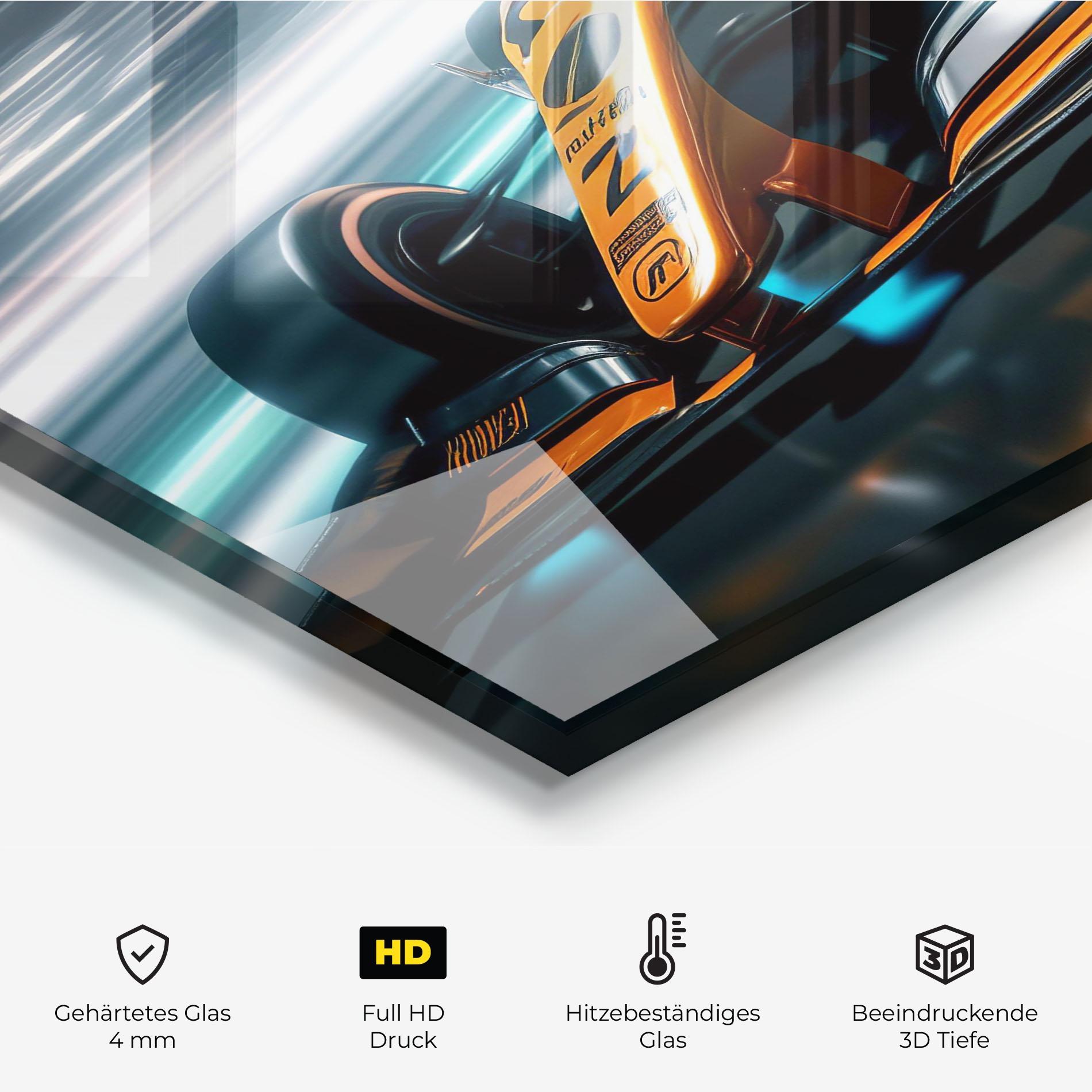 Küchenrückwand Glas Orange F1 Car mockup 2