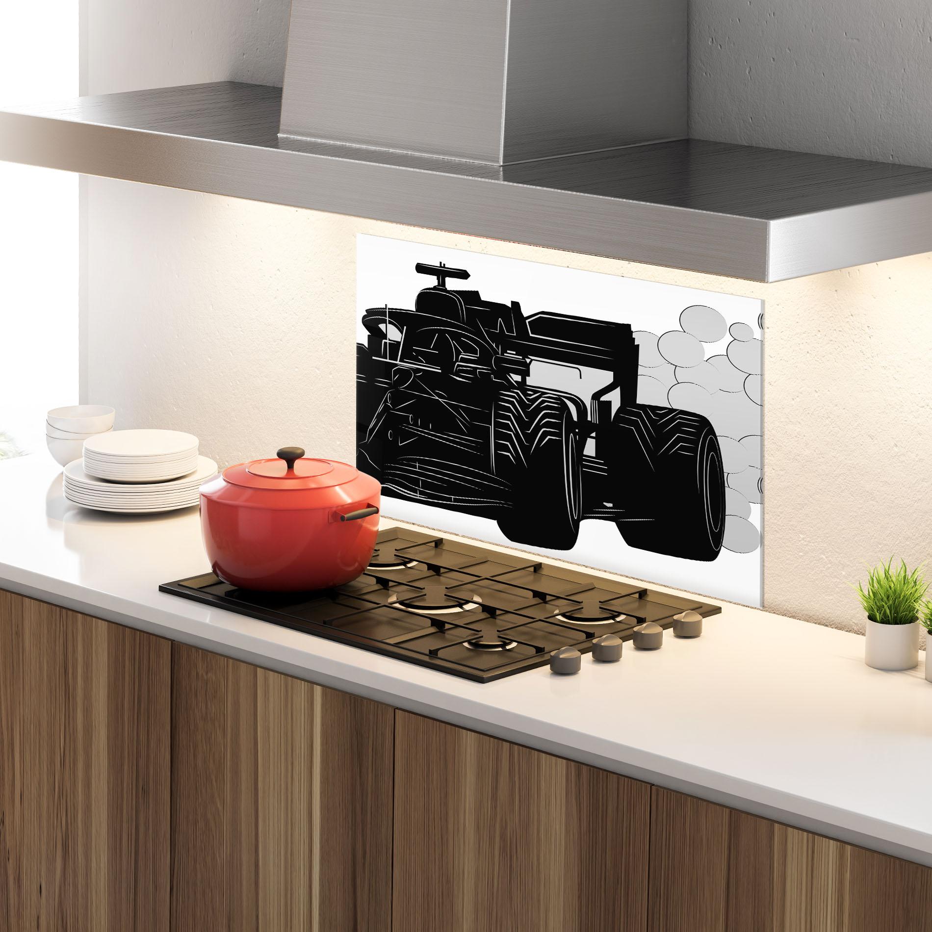 Küchenrückwand Glas Car F1 Smoke mockup 4