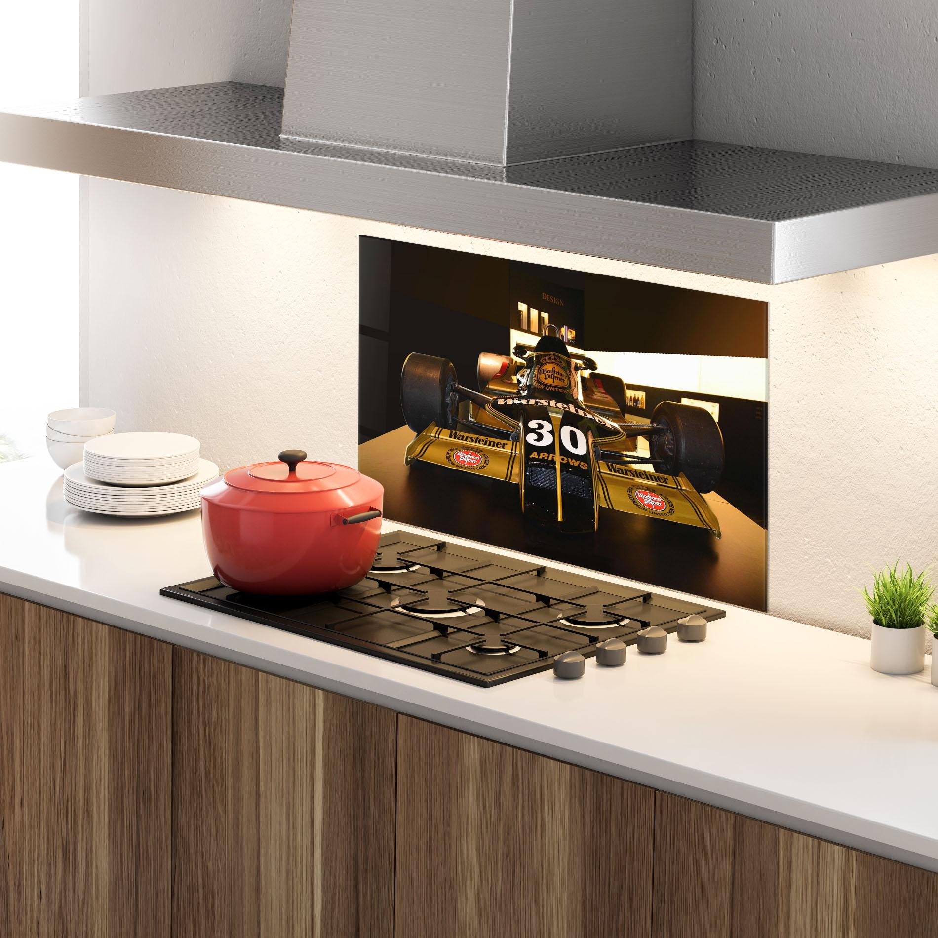 Küchenrückwand Glas Formula 1 Car Color mockup 4