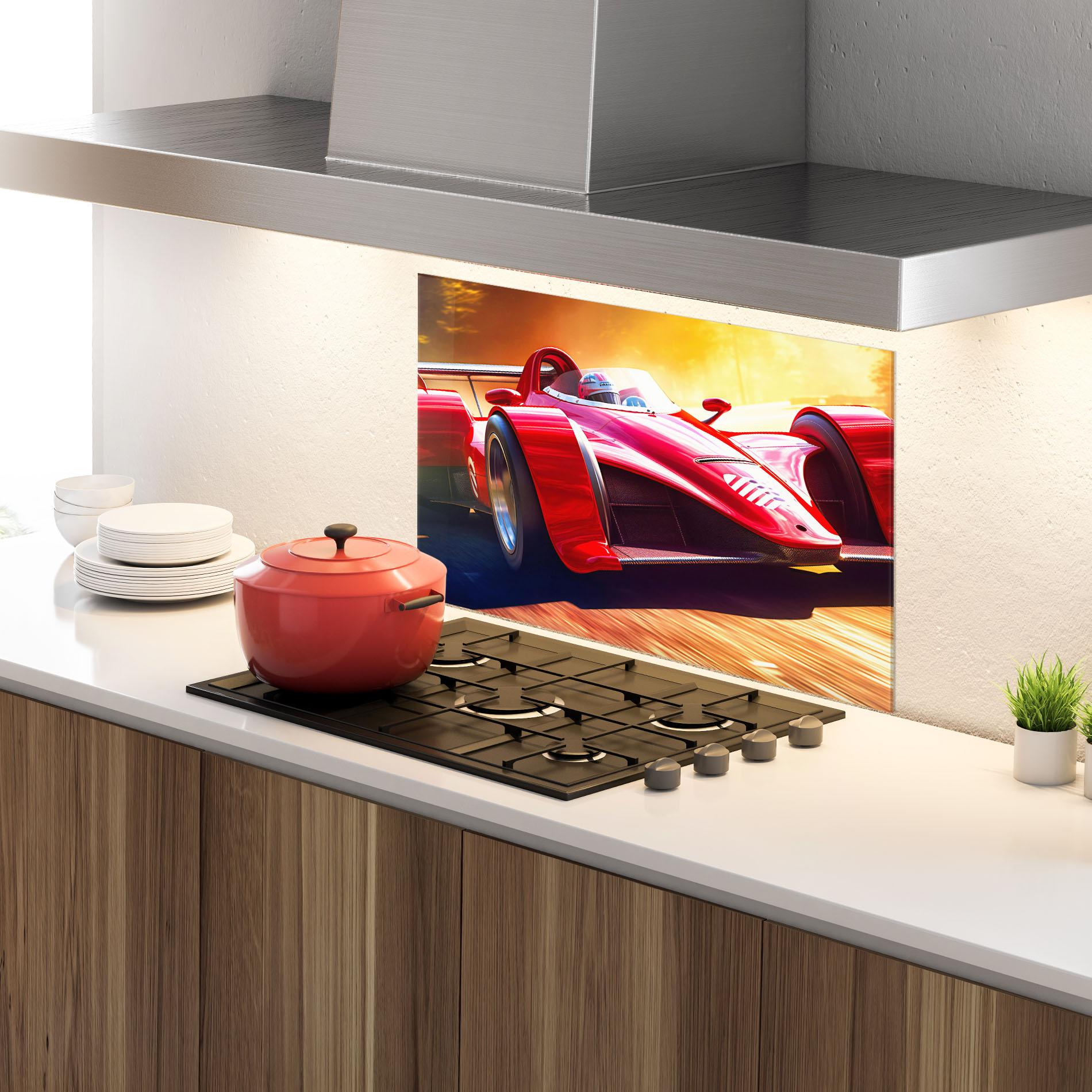Küchenrückwand Glas Red Race Car mockup 4