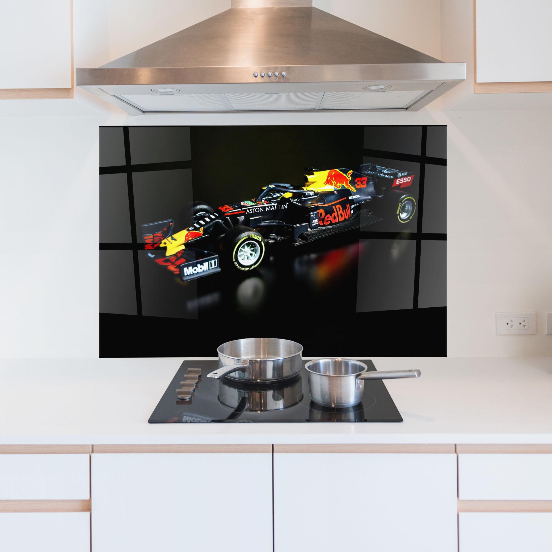 Küchenrückwand Glas Black Yellow F1 mockup 5
