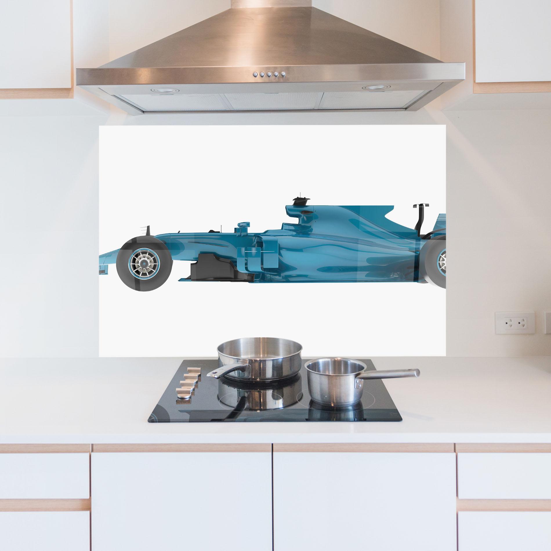 Küchenrückwand Glas Blue F1 Toy mockup 5