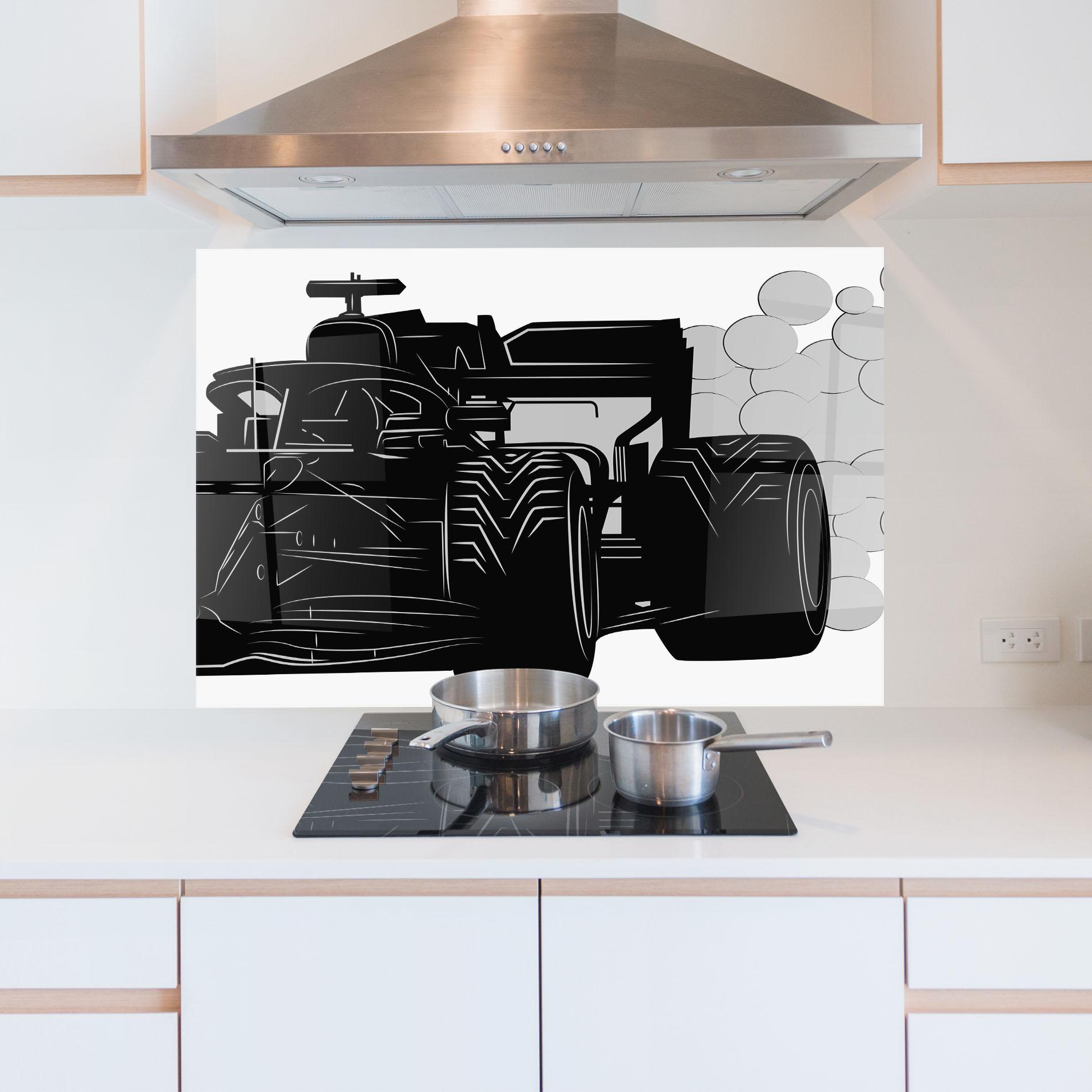 Küchenrückwand Glas Car F1 Smoke mockup 5