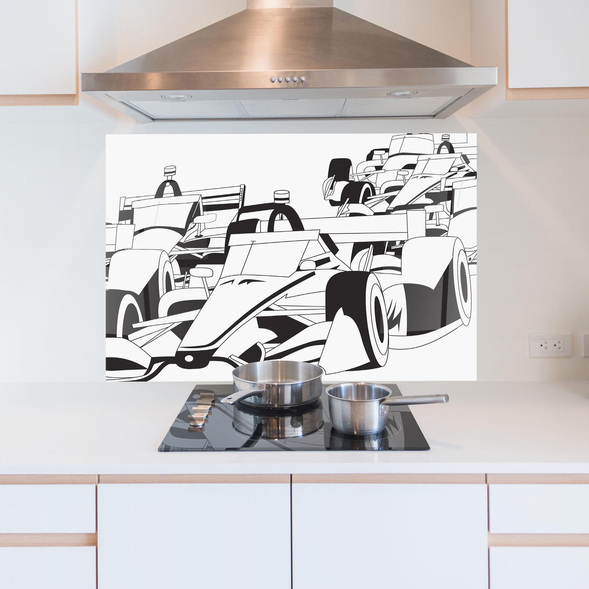 Küchenrückwand Glas Grand Prix Cars mockup 5