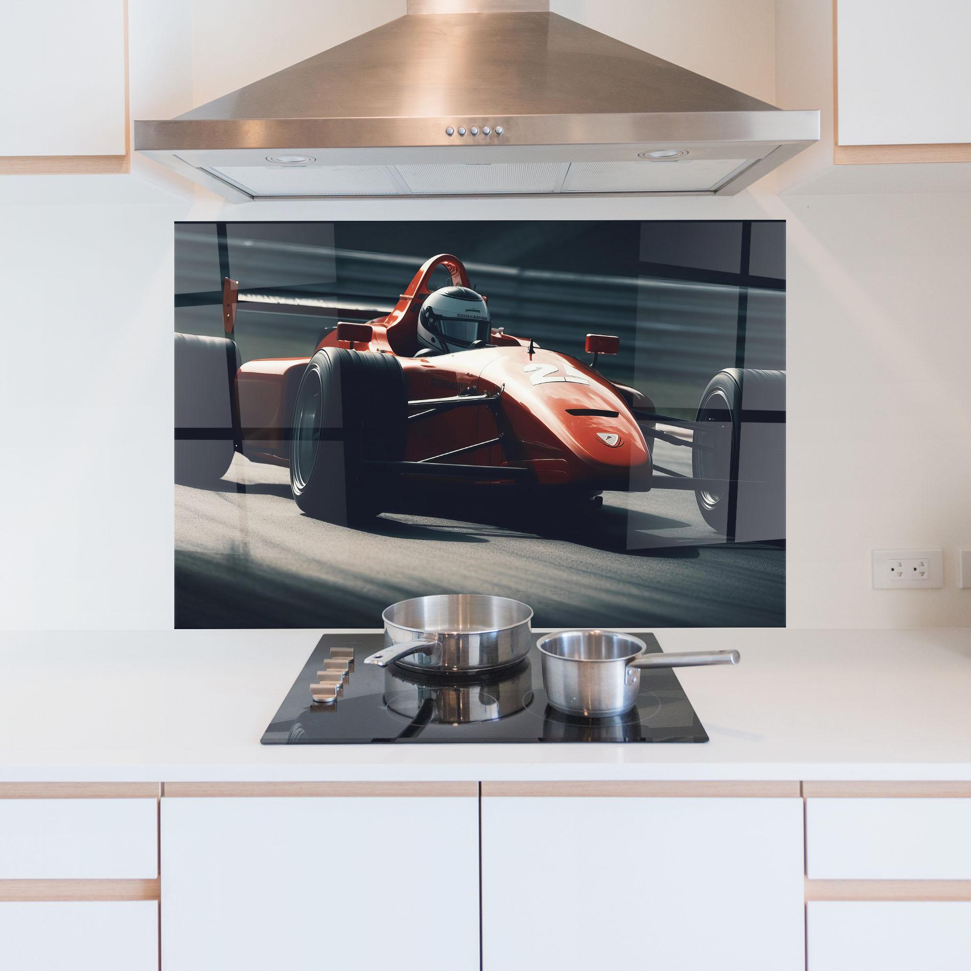 Küchenrückwand Glas Orange Car F1 mockup 5