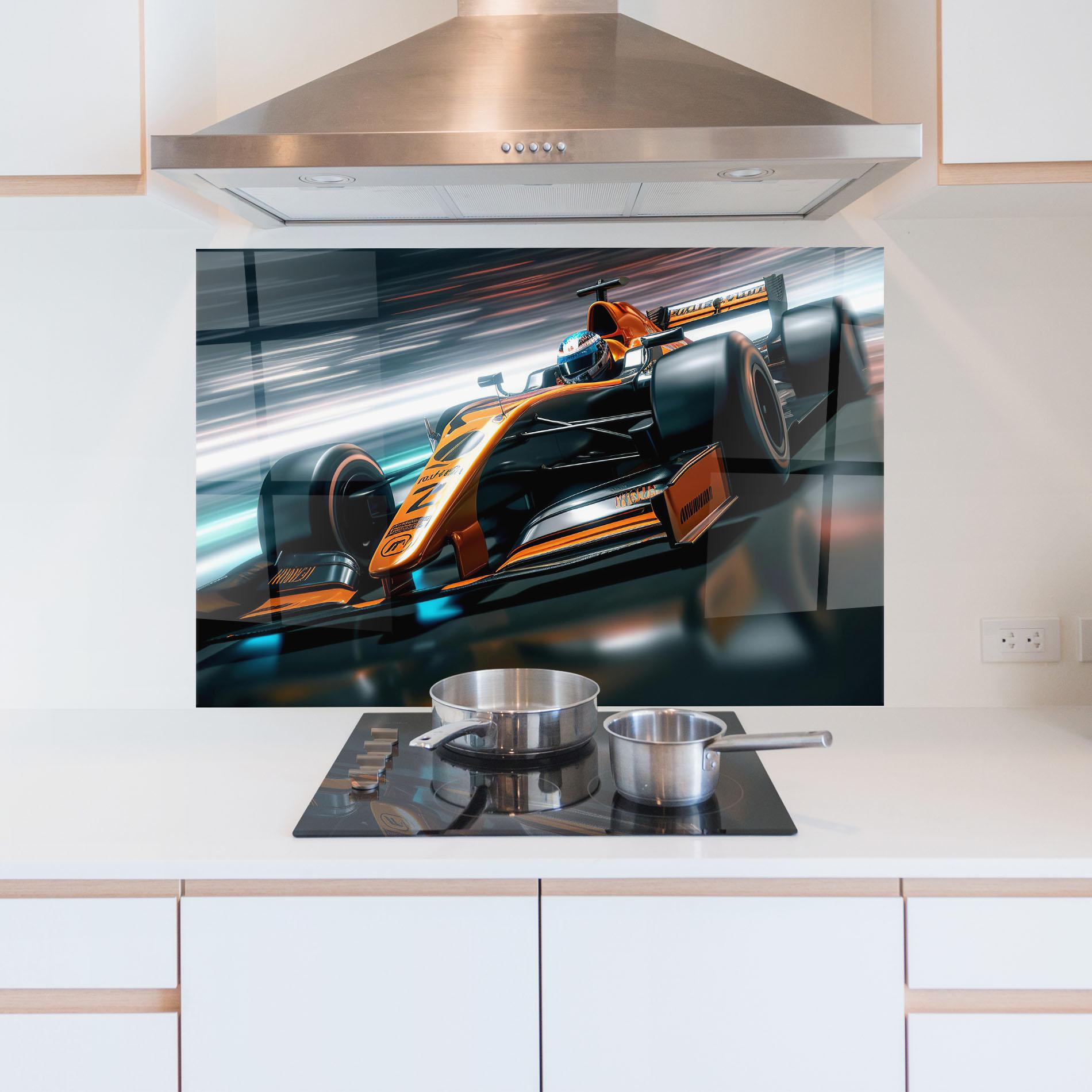 Küchenrückwand Glas Orange F1 Car mockup 5