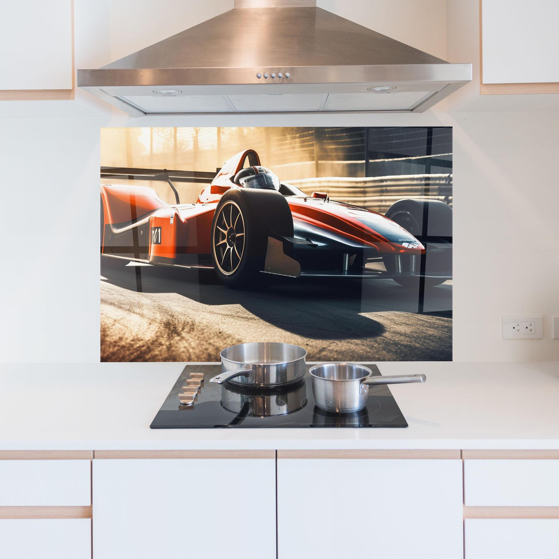 Küchenrückwand Glas Orange Sport F1 mockup 5