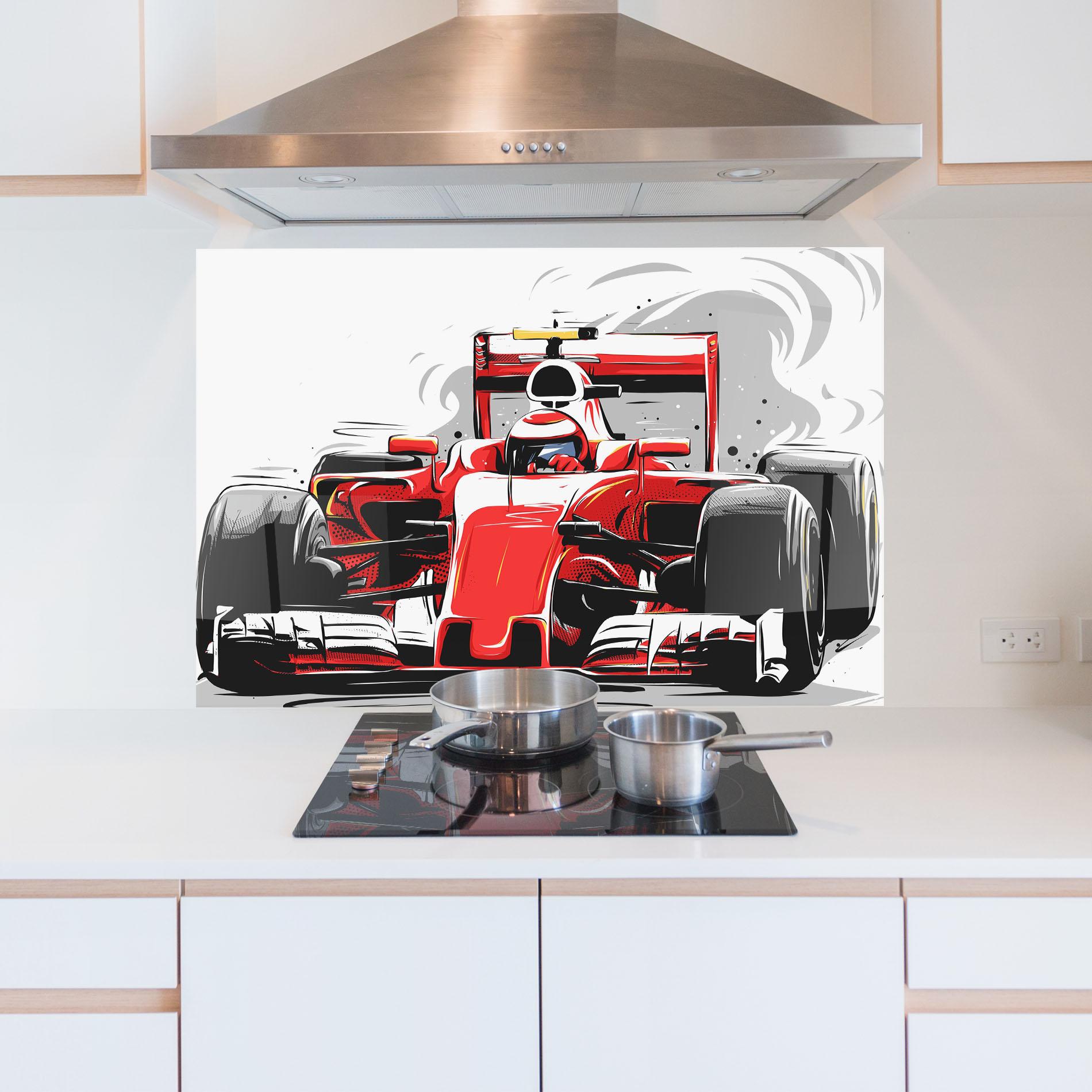 Küchenrückwand Glas Red F1 Car Art mockup 5