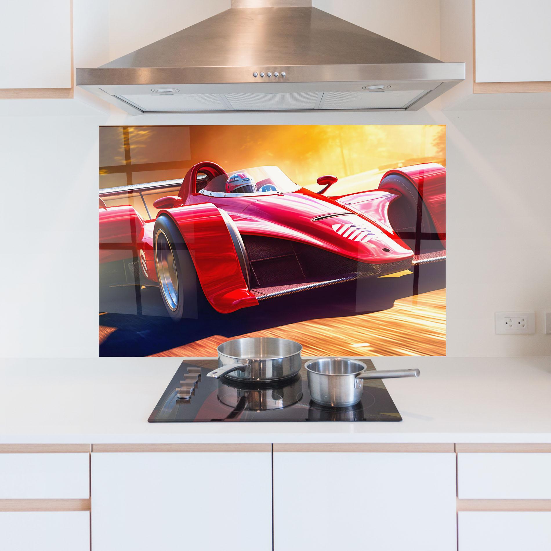 Küchenrückwand Glas Red Race Car mockup 5