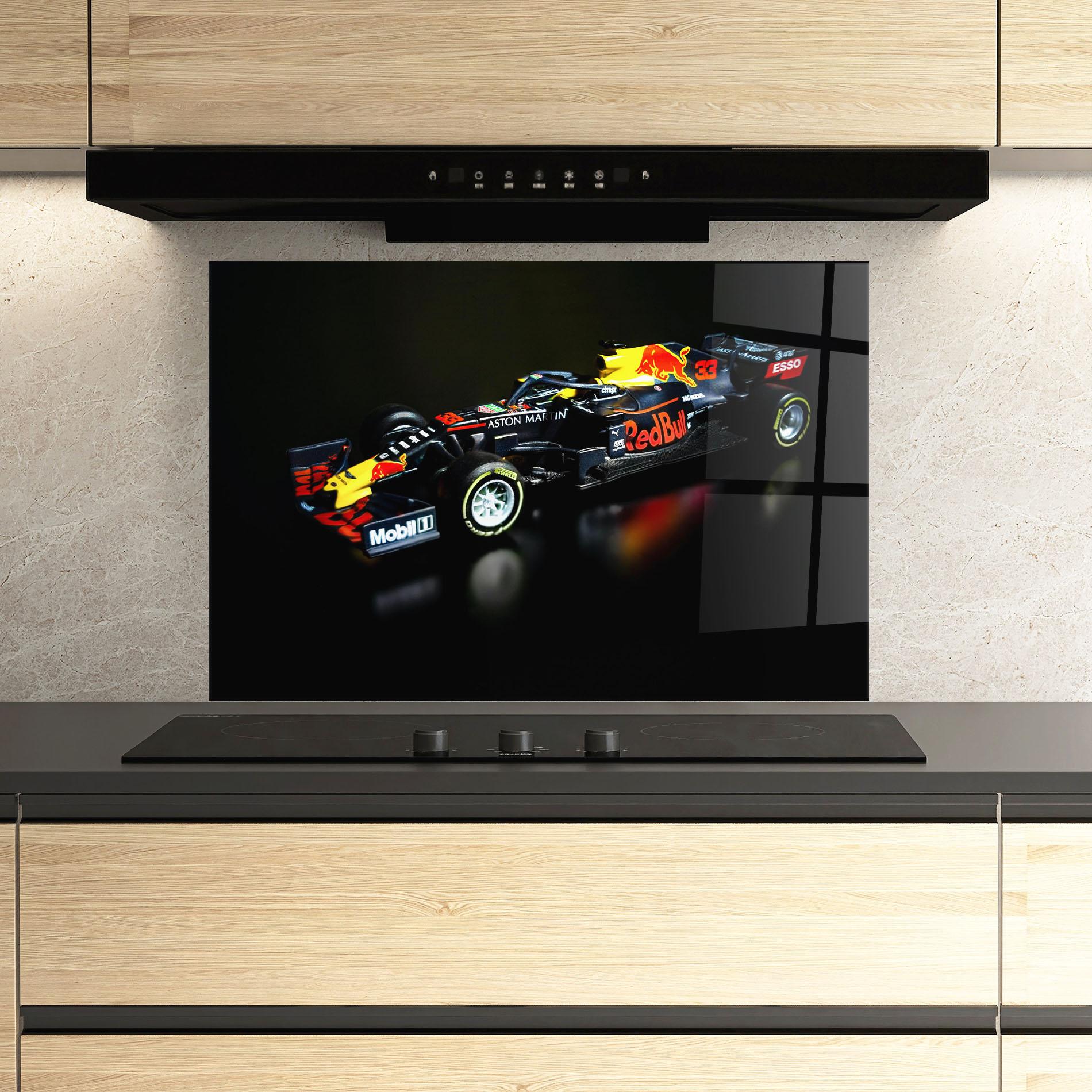 Küchenrückwand Glas Black Yellow F1 mockup 3