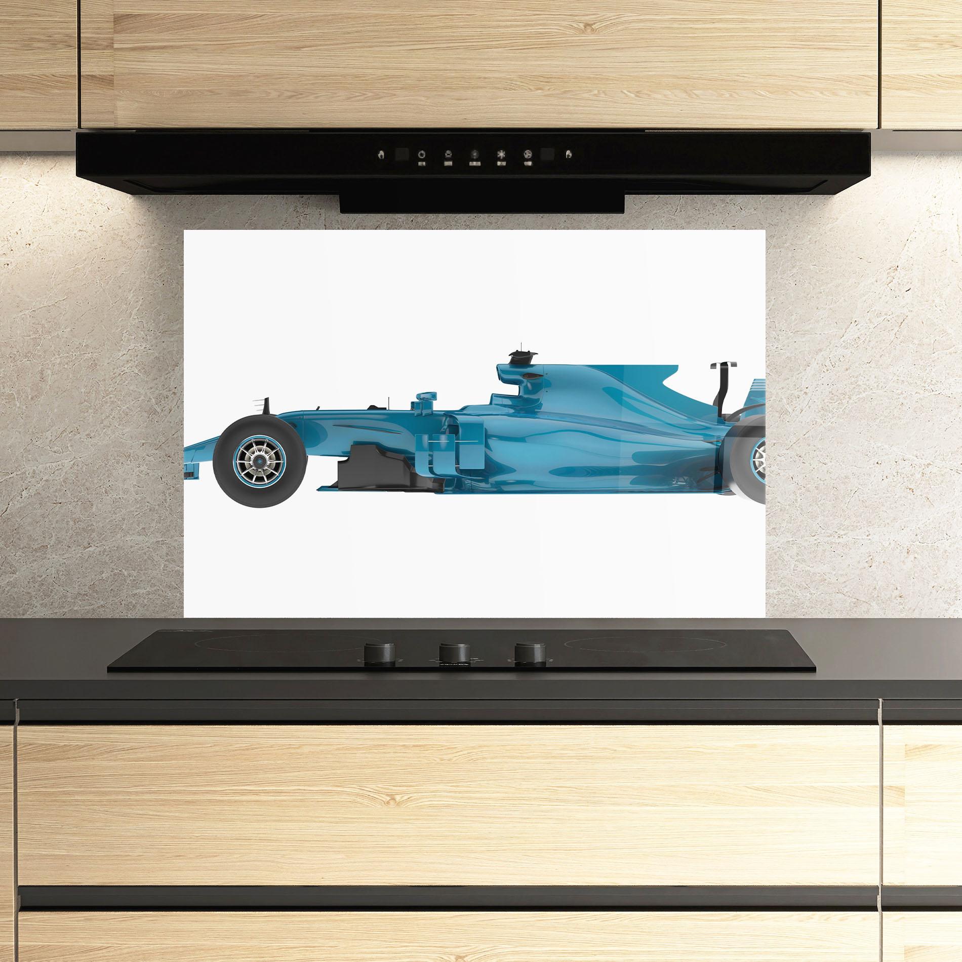 Küchenrückwand Glas Blue F1 Toy mockup 3