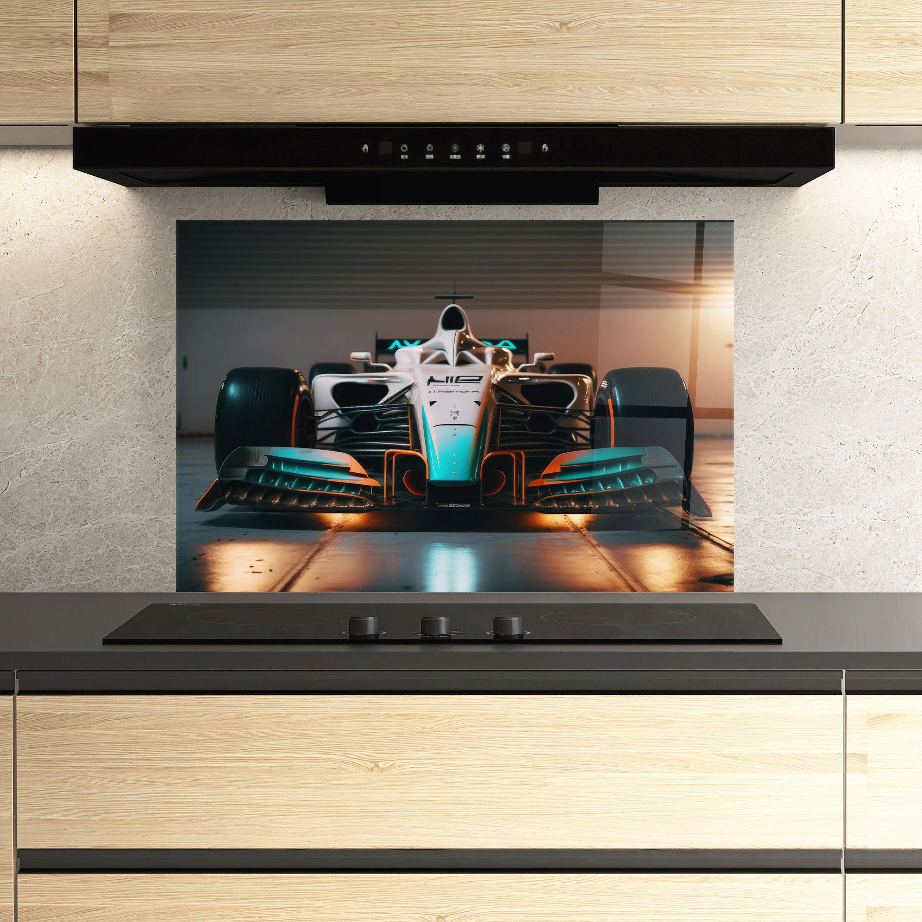 Küchenrückwand Glas Blue White F1 mockup 3