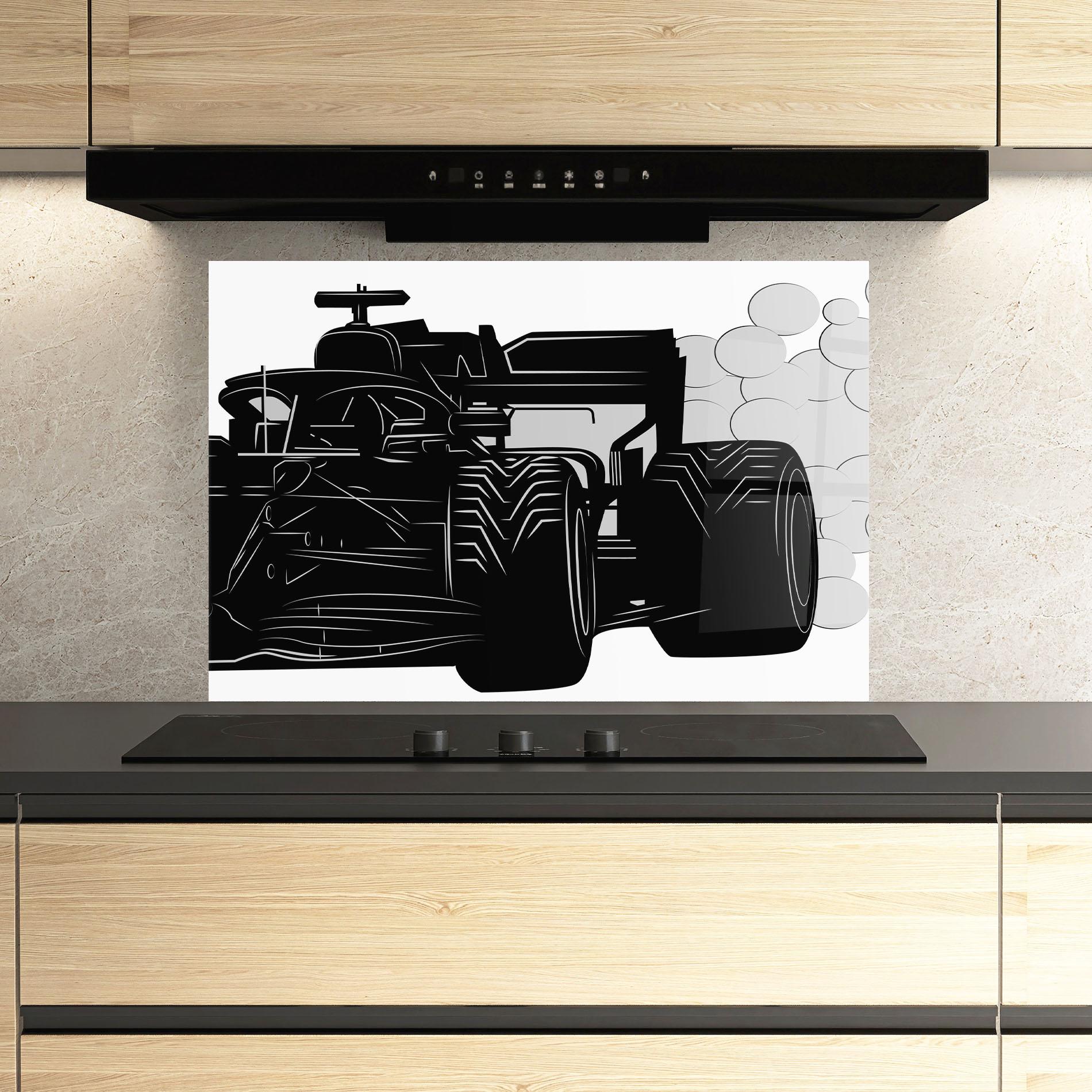 Küchenrückwand Glas Car F1 Smoke mockup 3
