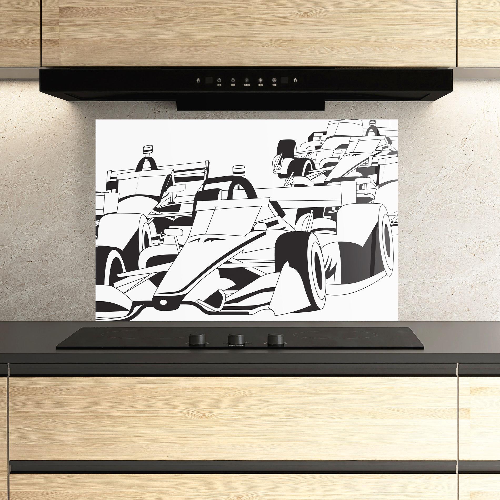 Küchenrückwand Glas Grand Prix Cars mockup 3