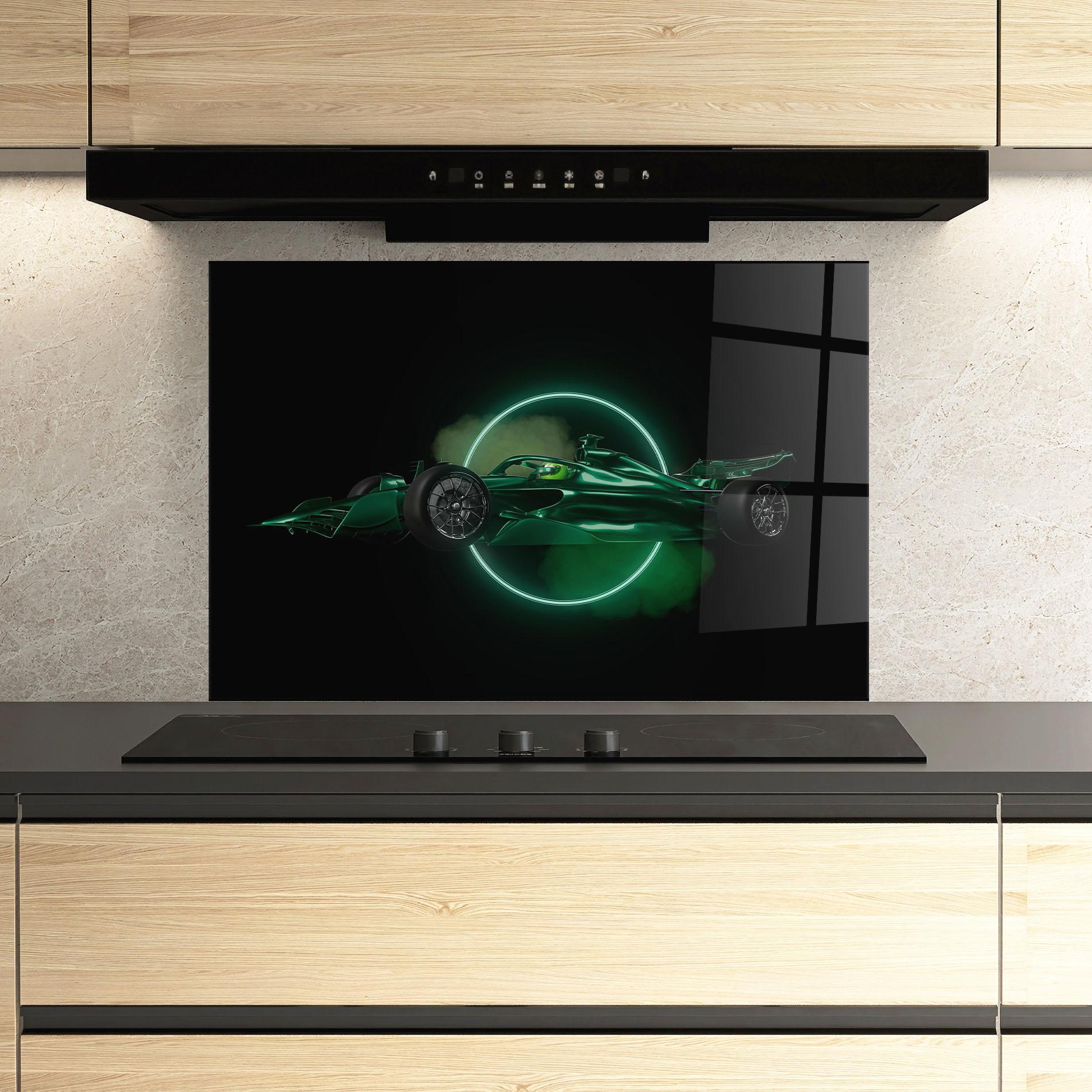 Küchenrückwand Glas Green Racing Car mockup 3