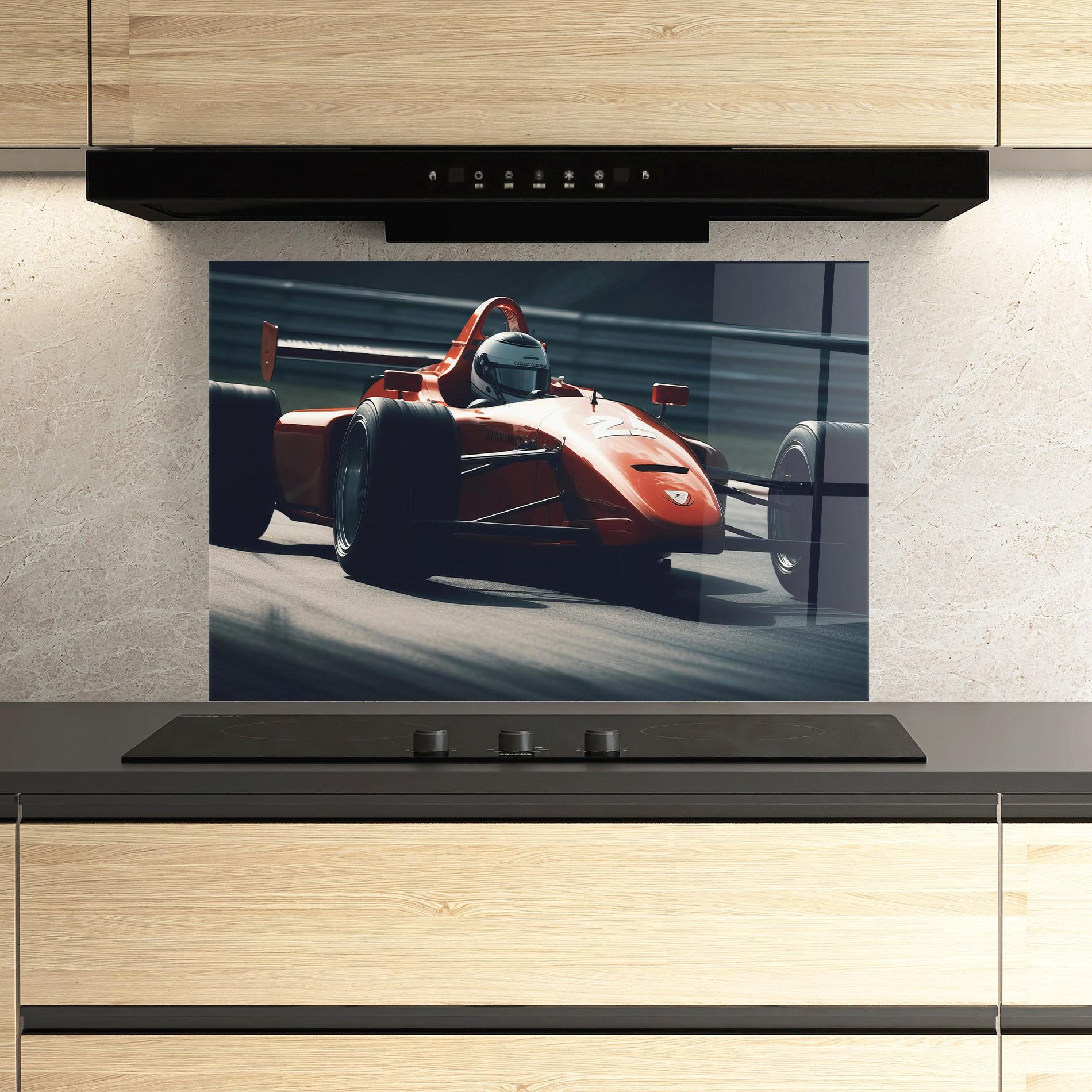 Küchenrückwand Glas Orange Car F1 mockup 3