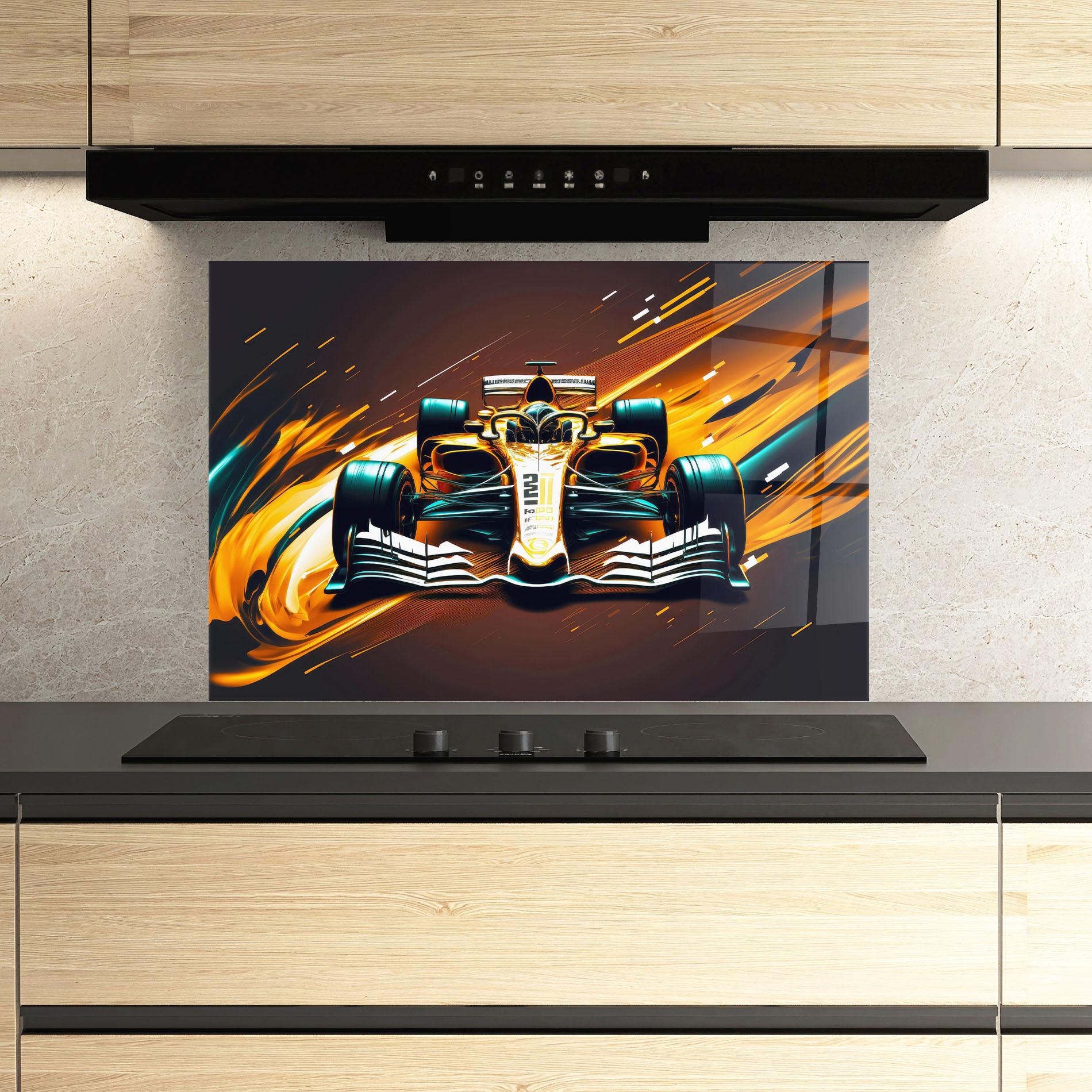 Küchenrückwand Glas Orange Racing Car mockup 3