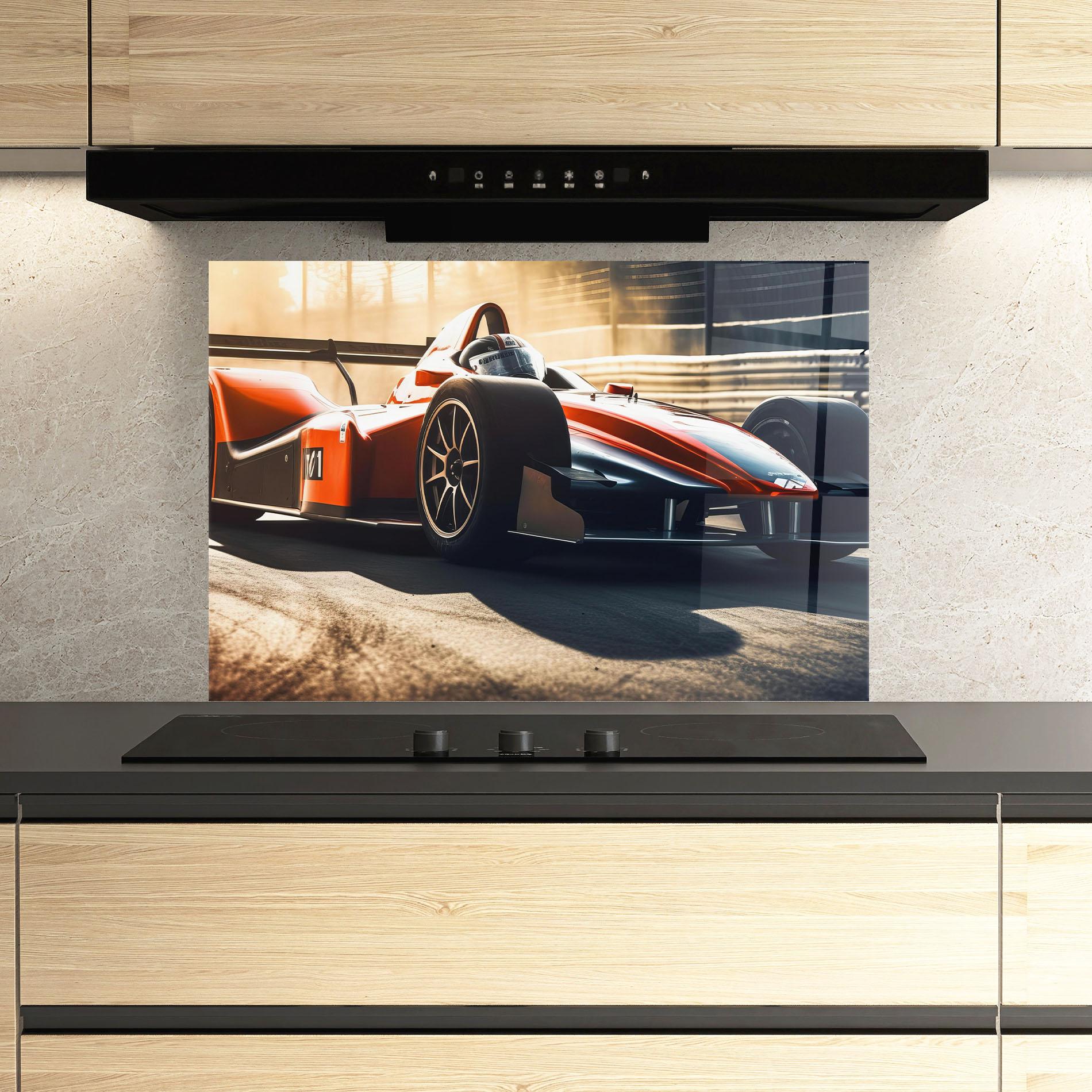 Küchenrückwand Glas Orange Sport F1 mockup 3
