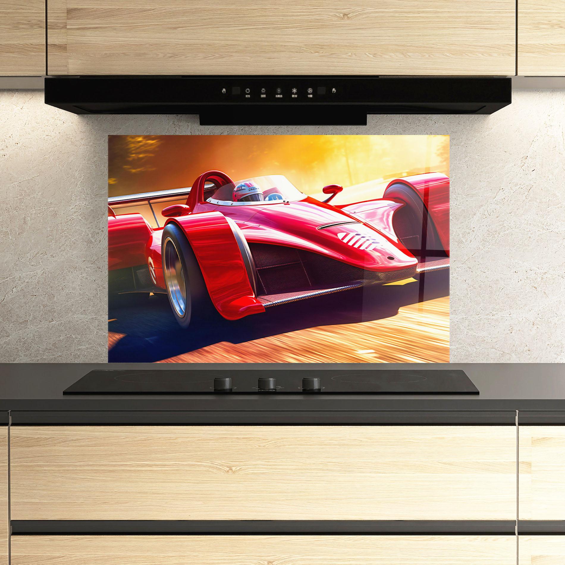 Küchenrückwand Glas Red Race Car mockup 3