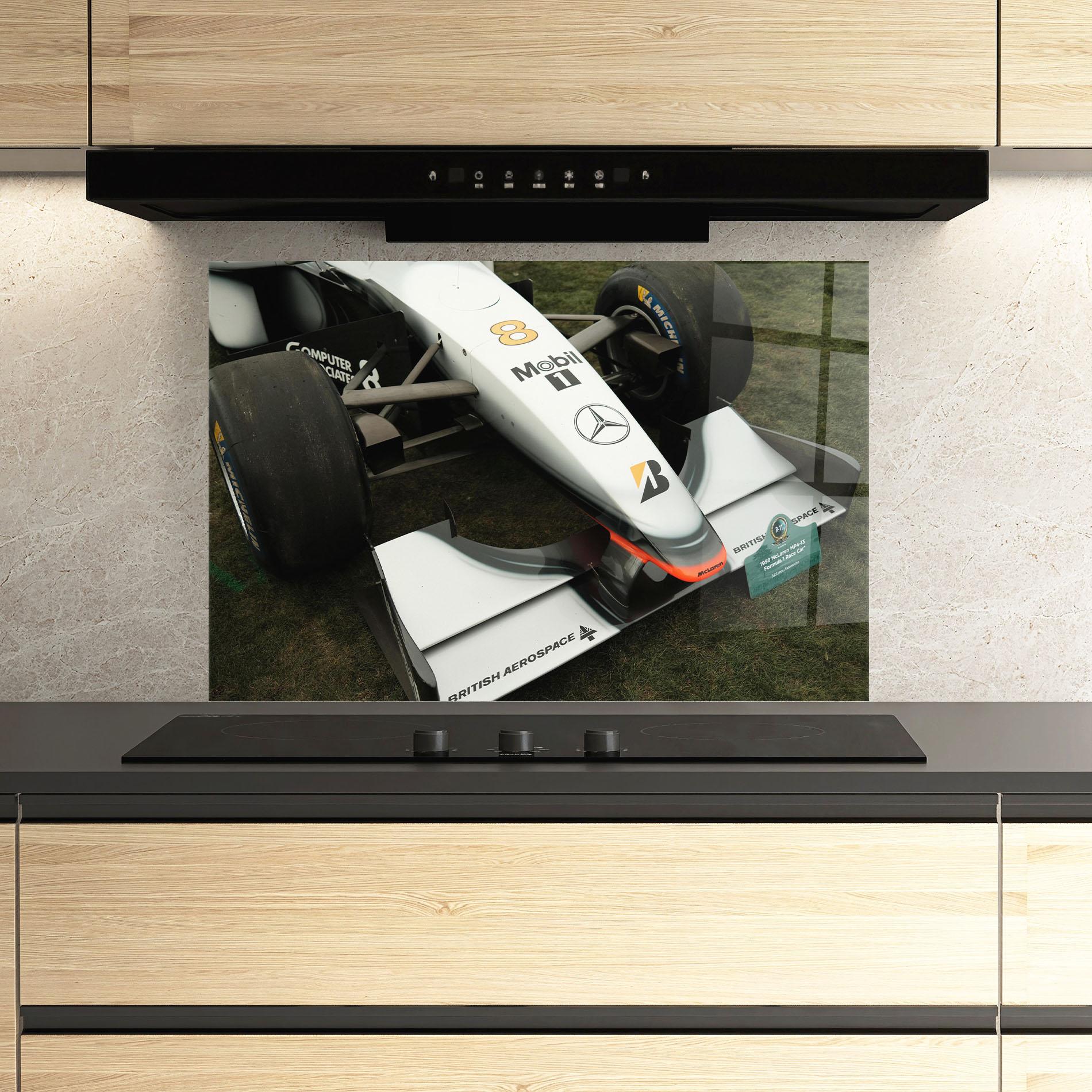 Küchenrückwand Glas White F1 Car mockup 3