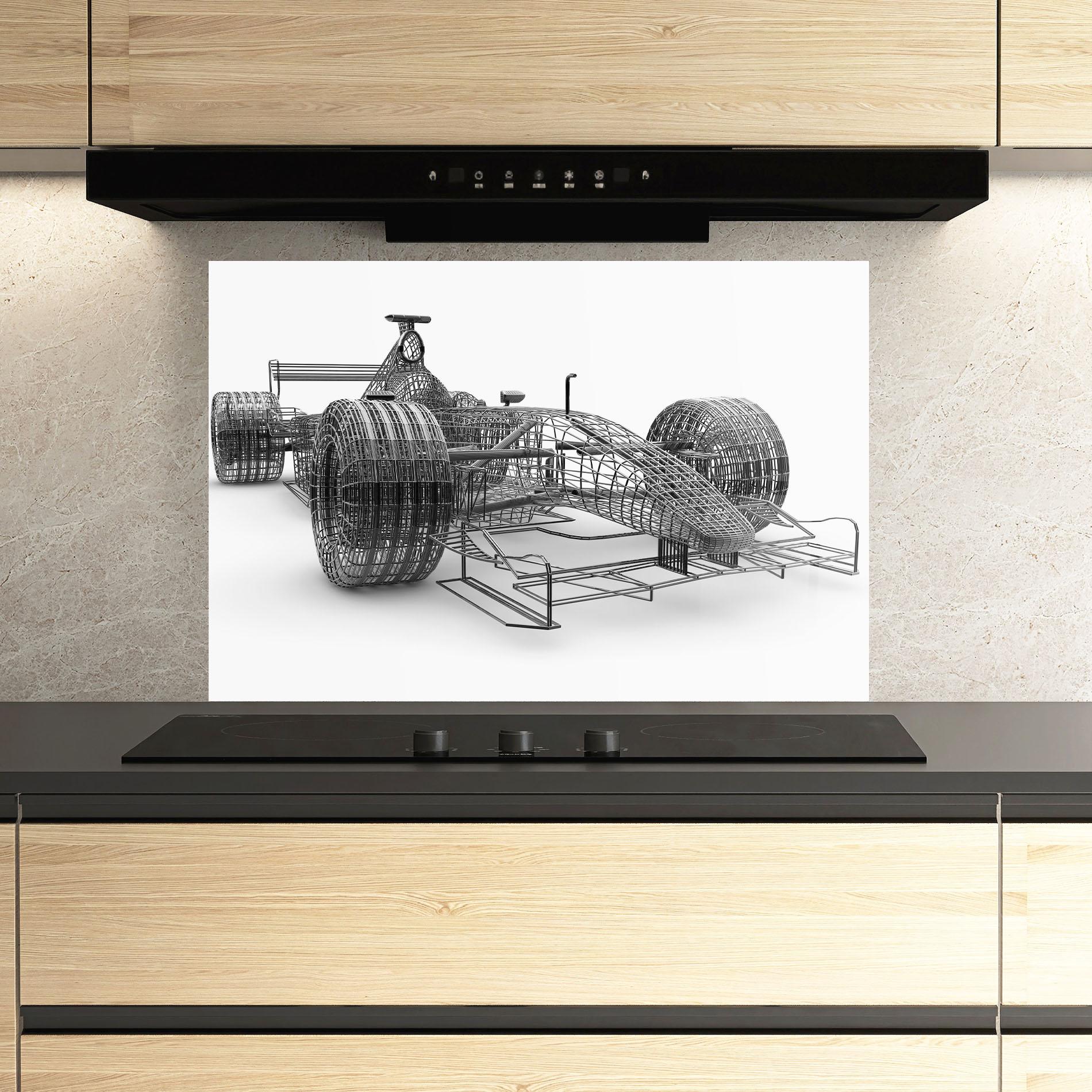 Küchenrückwand Glas Wireframe F1 Car mockup 3