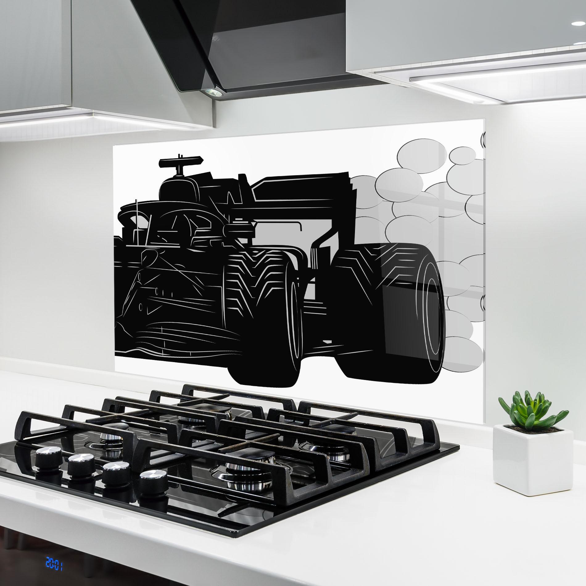 Küchenrückwand Glas Car F1 Smoke mockup 6