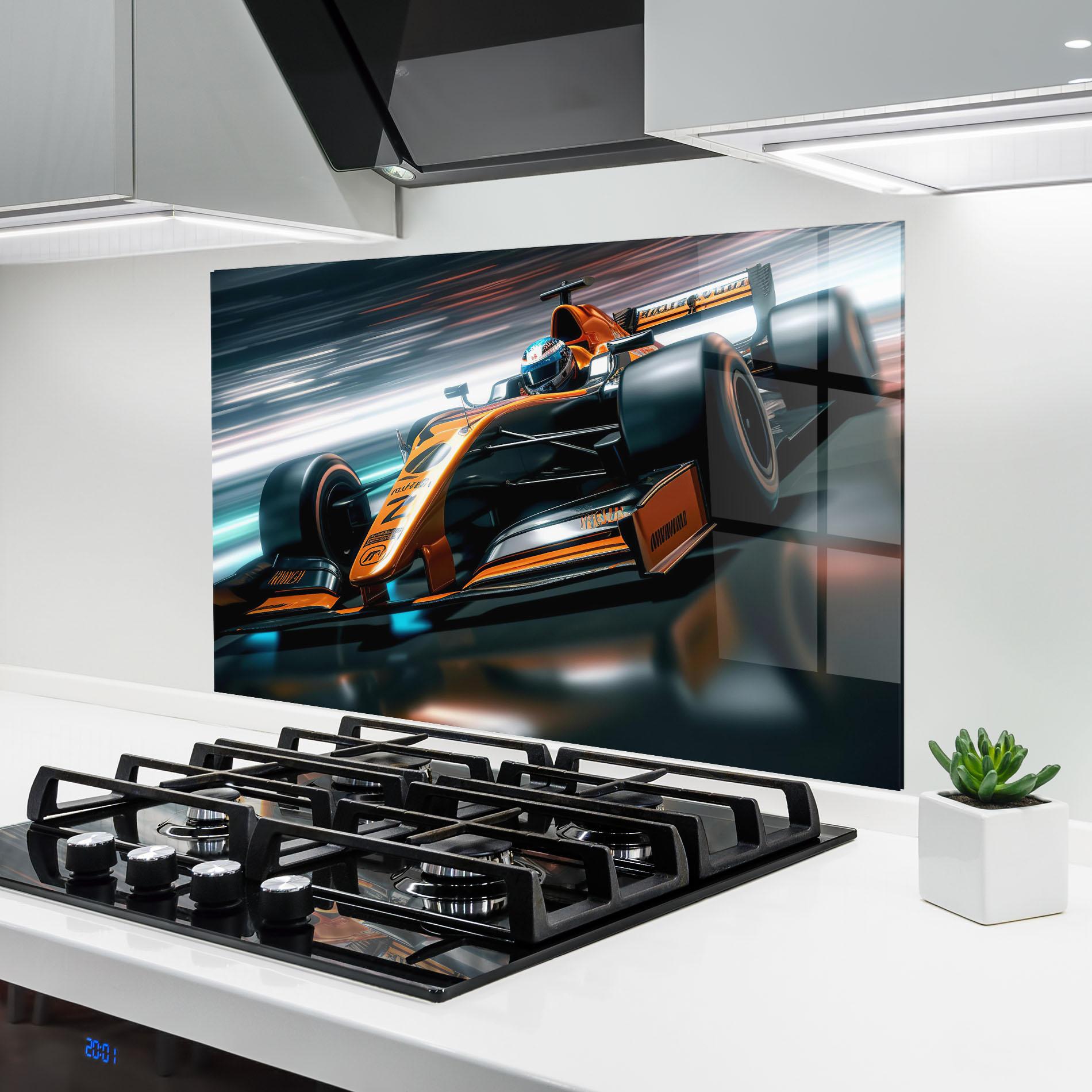 Küchenrückwand Glas Orange F1 Car mockup 6