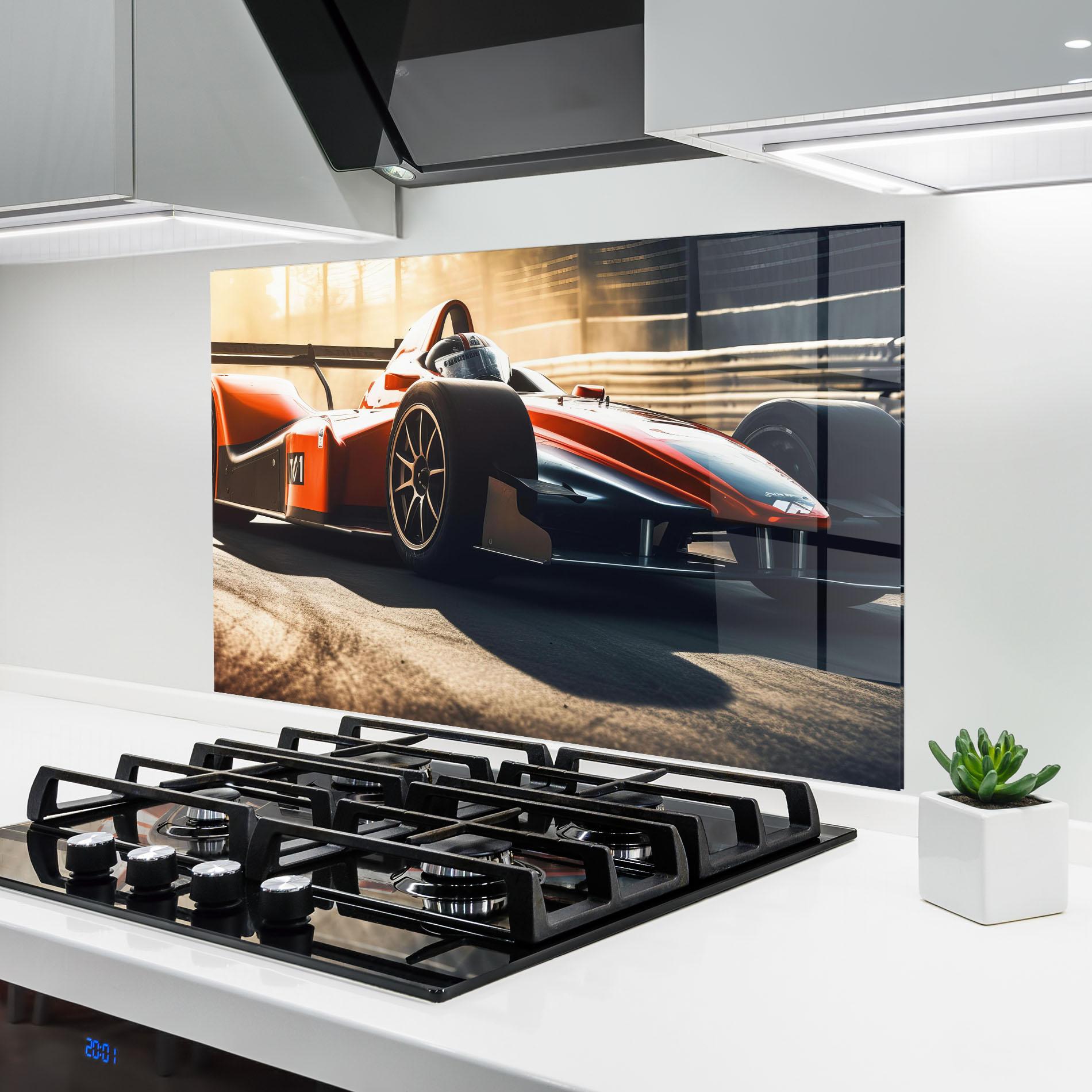Küchenrückwand Glas Orange Sport F1 mockup 6