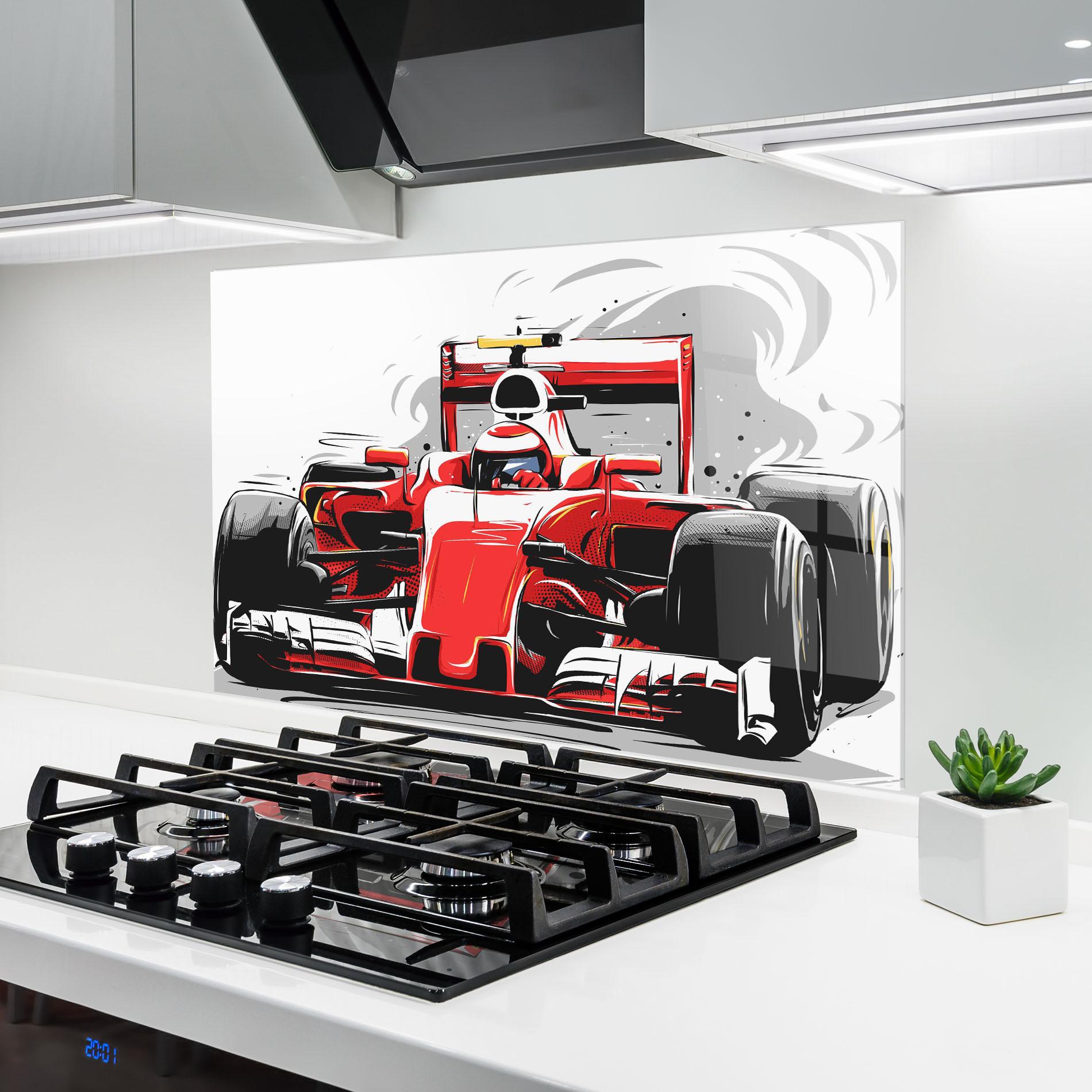Küchenrückwand Glas Red F1 Car Art mockup 6