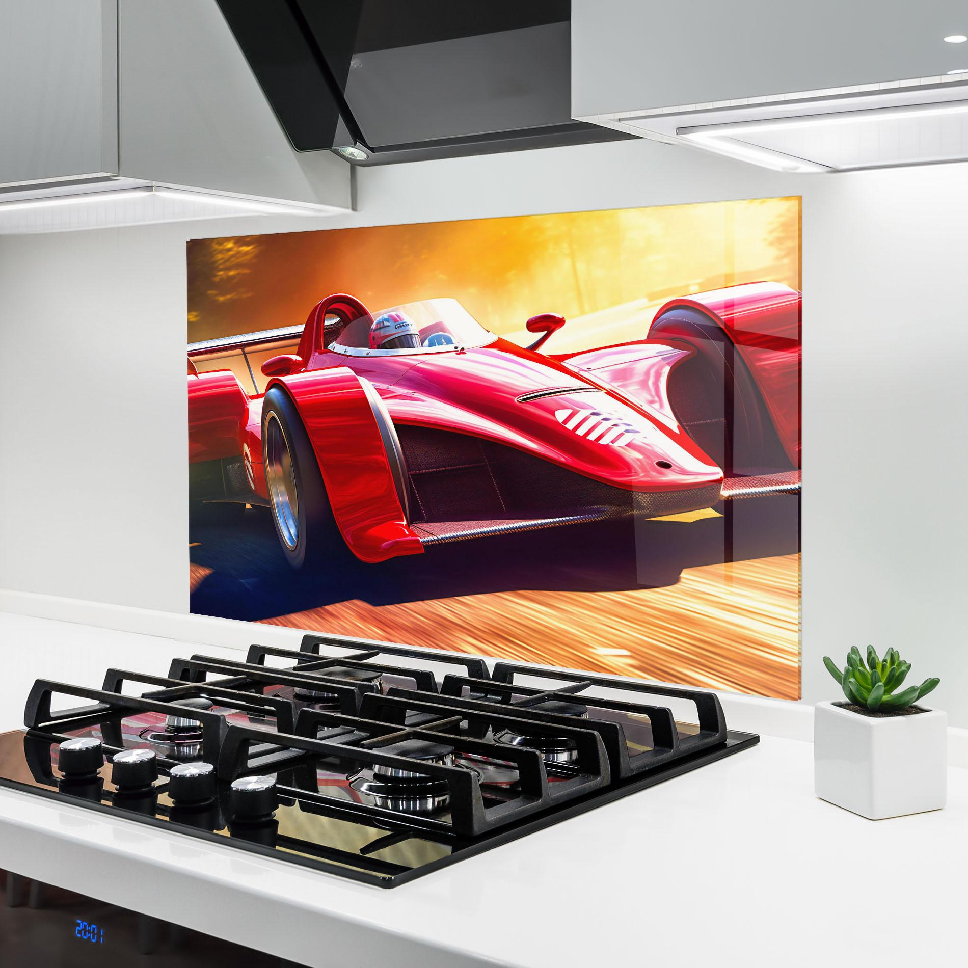 Küchenrückwand Glas Red Race Car mockup 6