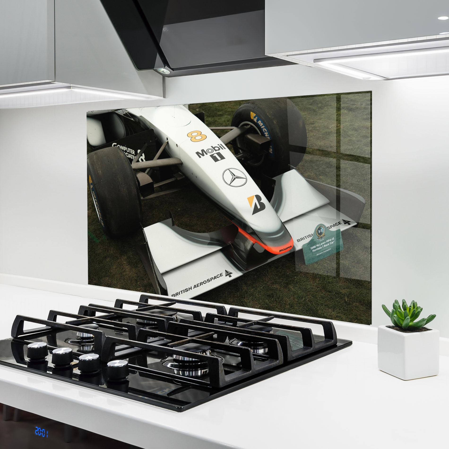 Küchenrückwand Glas White F1 Car mockup 6