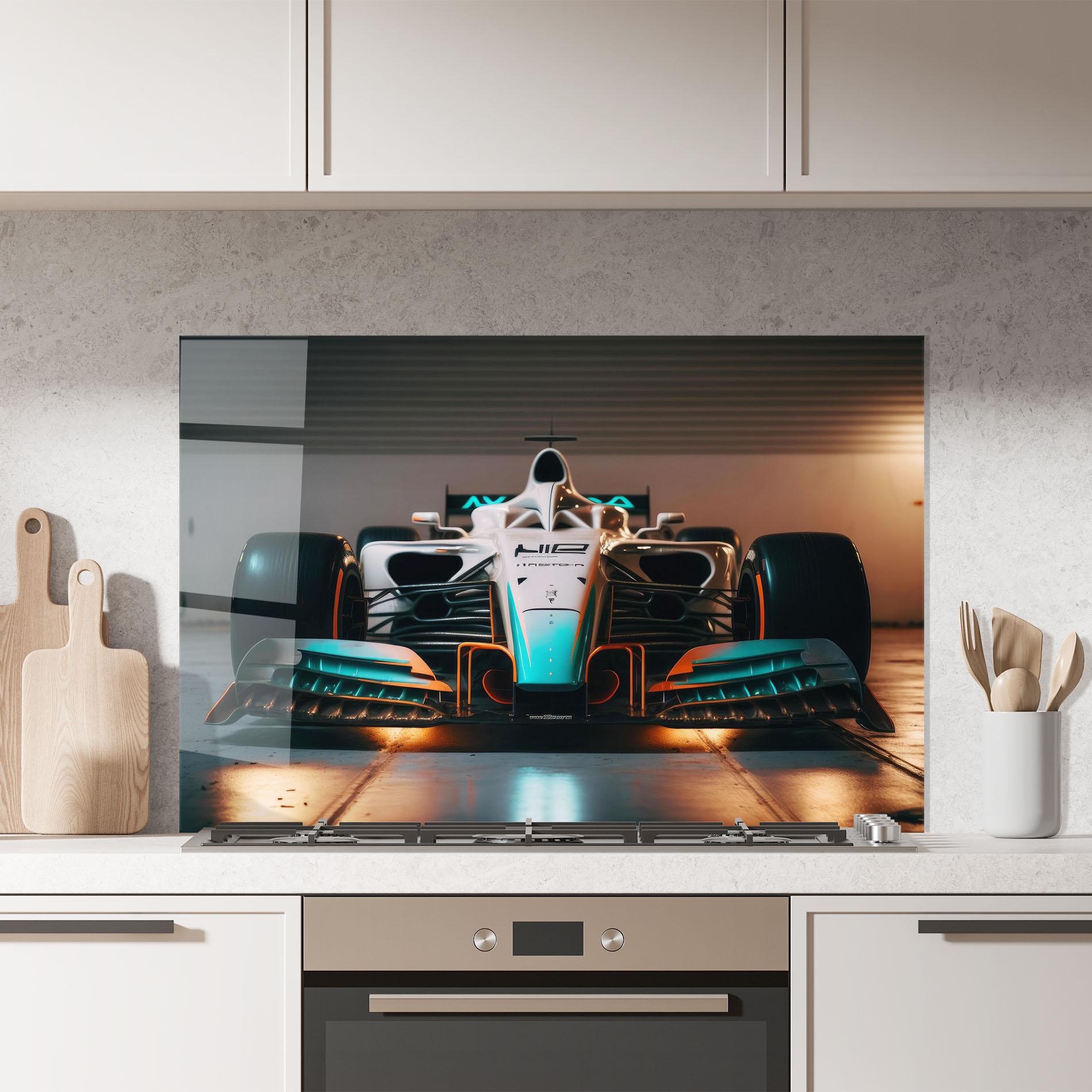 Küchenrückwand Glas Blue White F1 mockup 7