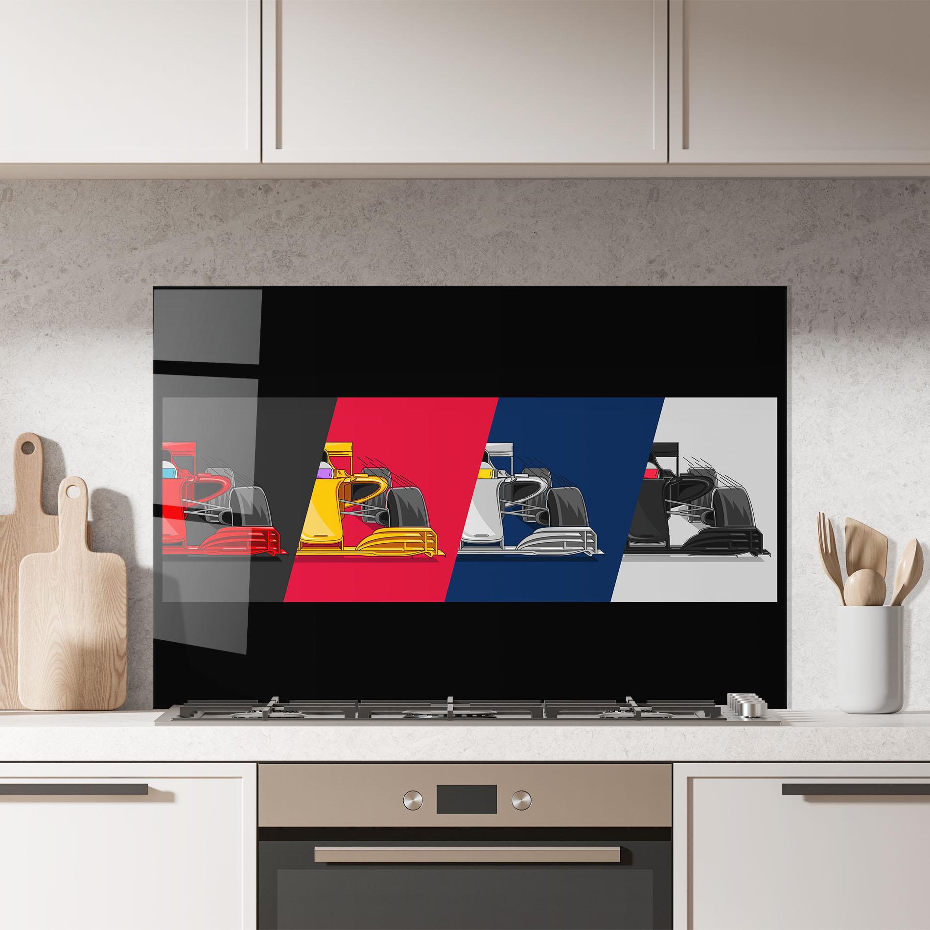 Küchenrückwand Glas F1 Cars mockup 7