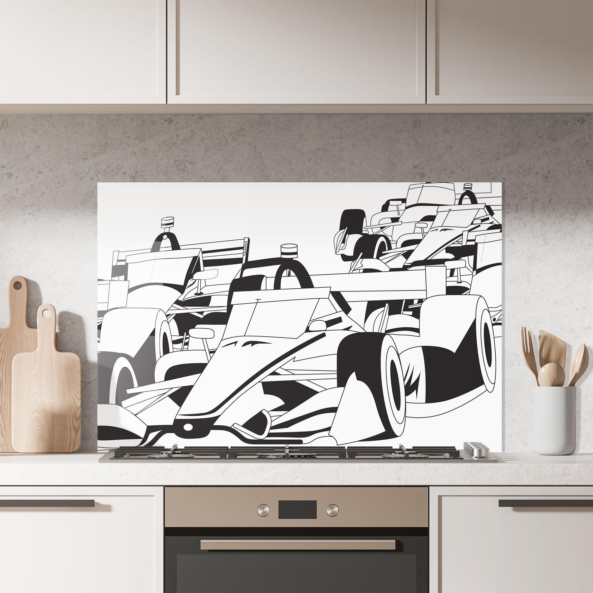 Küchenrückwand Glas Grand Prix Cars mockup 7