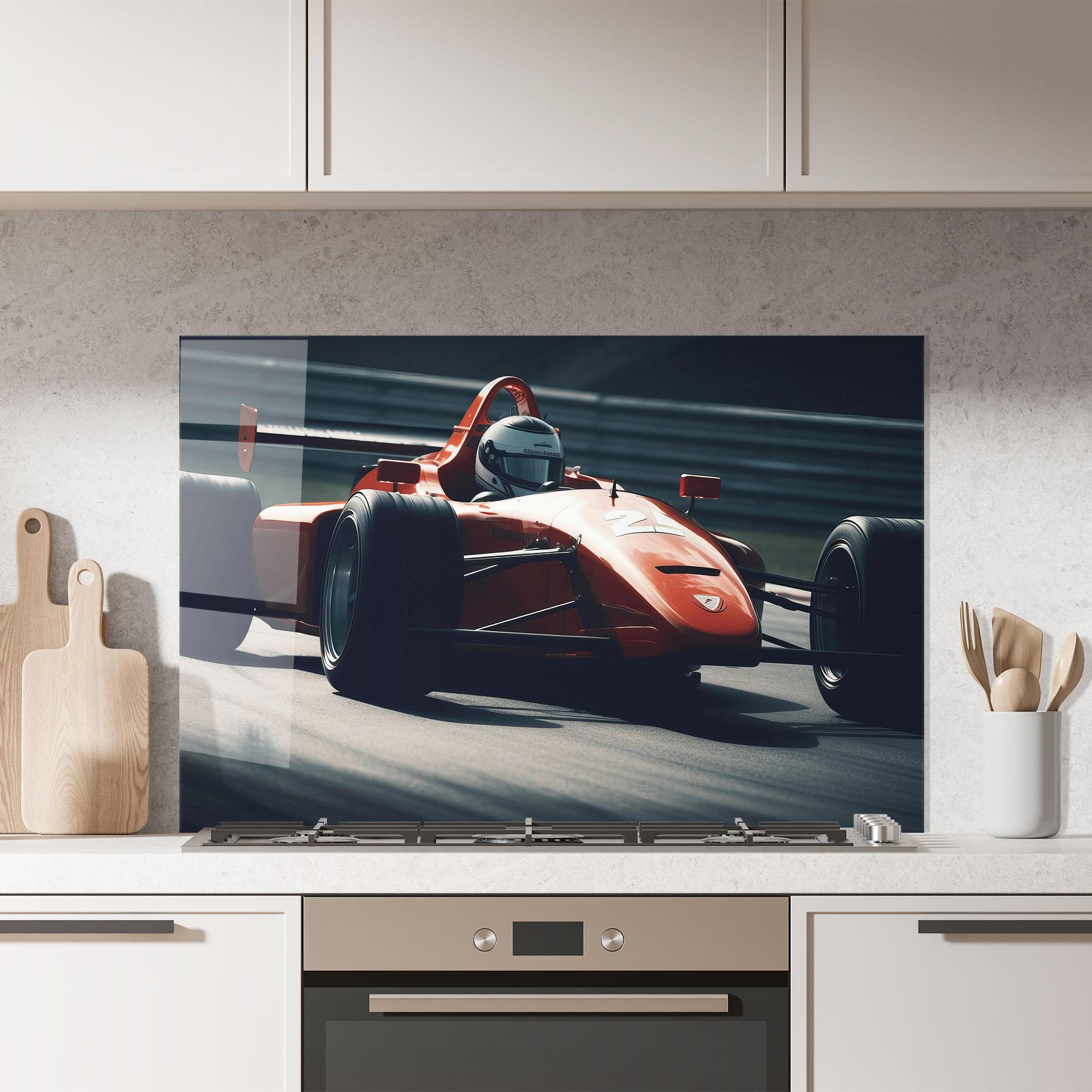 Küchenrückwand Glas Orange Car F1 mockup 7