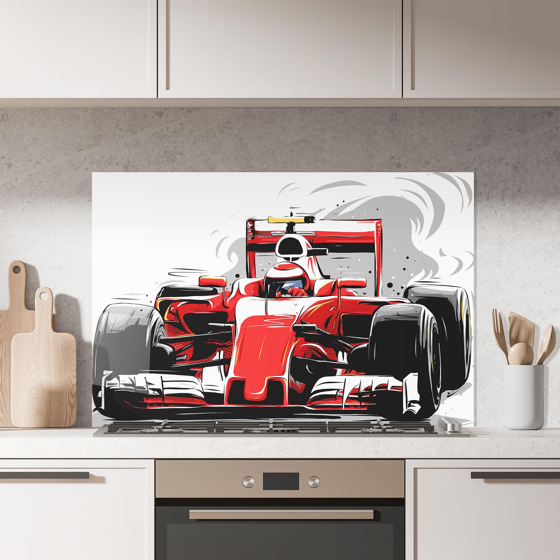 Küchenrückwand Glas Red F1 Car Art mockup 7