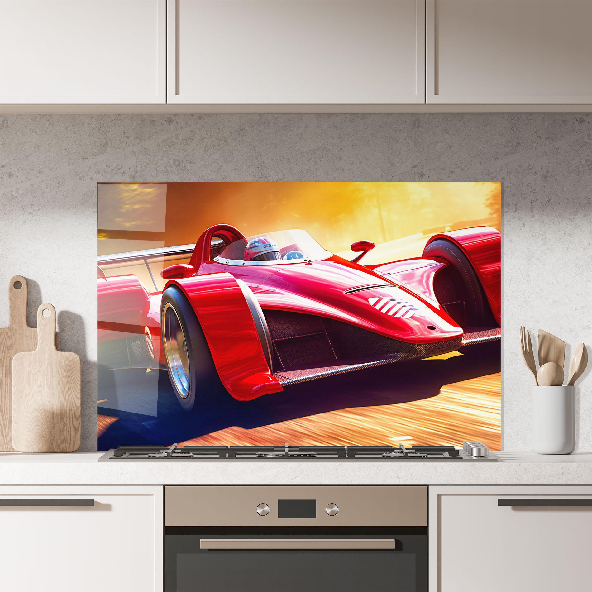 Küchenrückwand Glas Red Race Car mockup 7