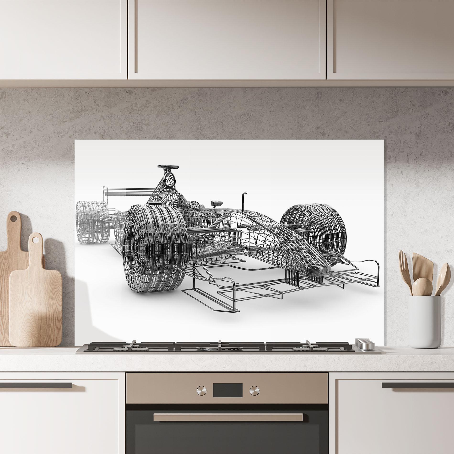 Küchenrückwand Glas Wireframe F1 Car mockup 7