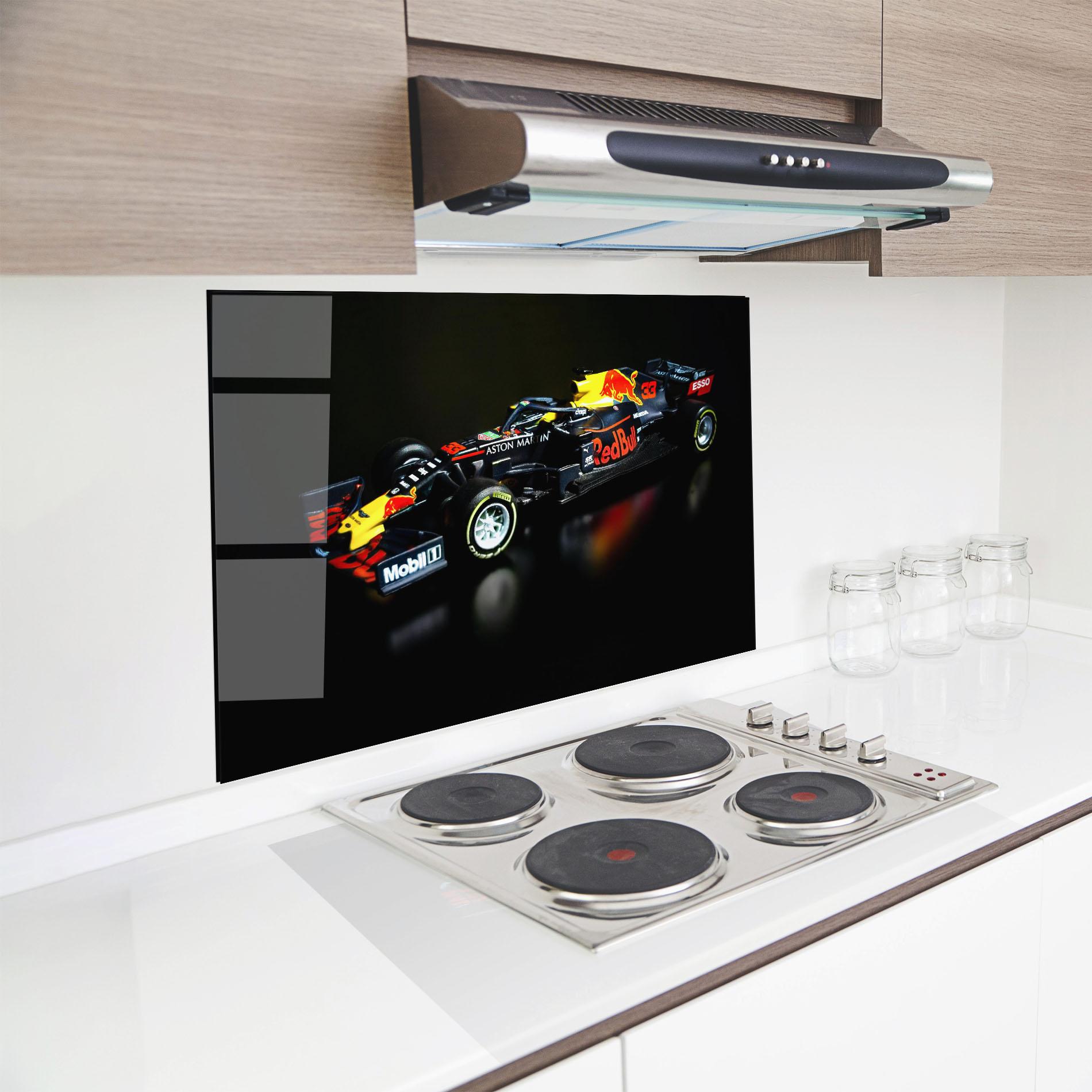Küchenrückwand Glas Black Yellow F1 mockup 8