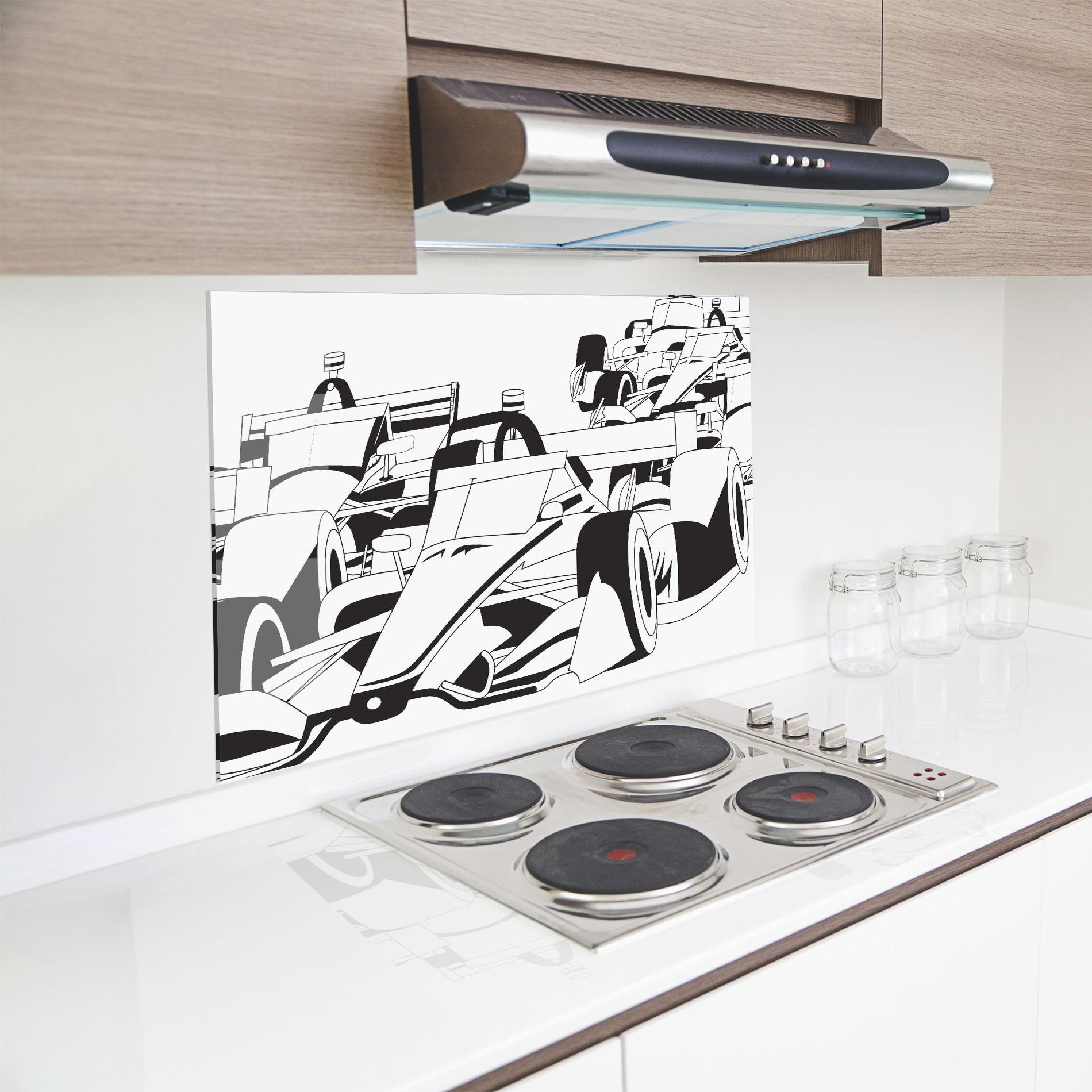 Küchenrückwand Glas Grand Prix Cars mockup 8